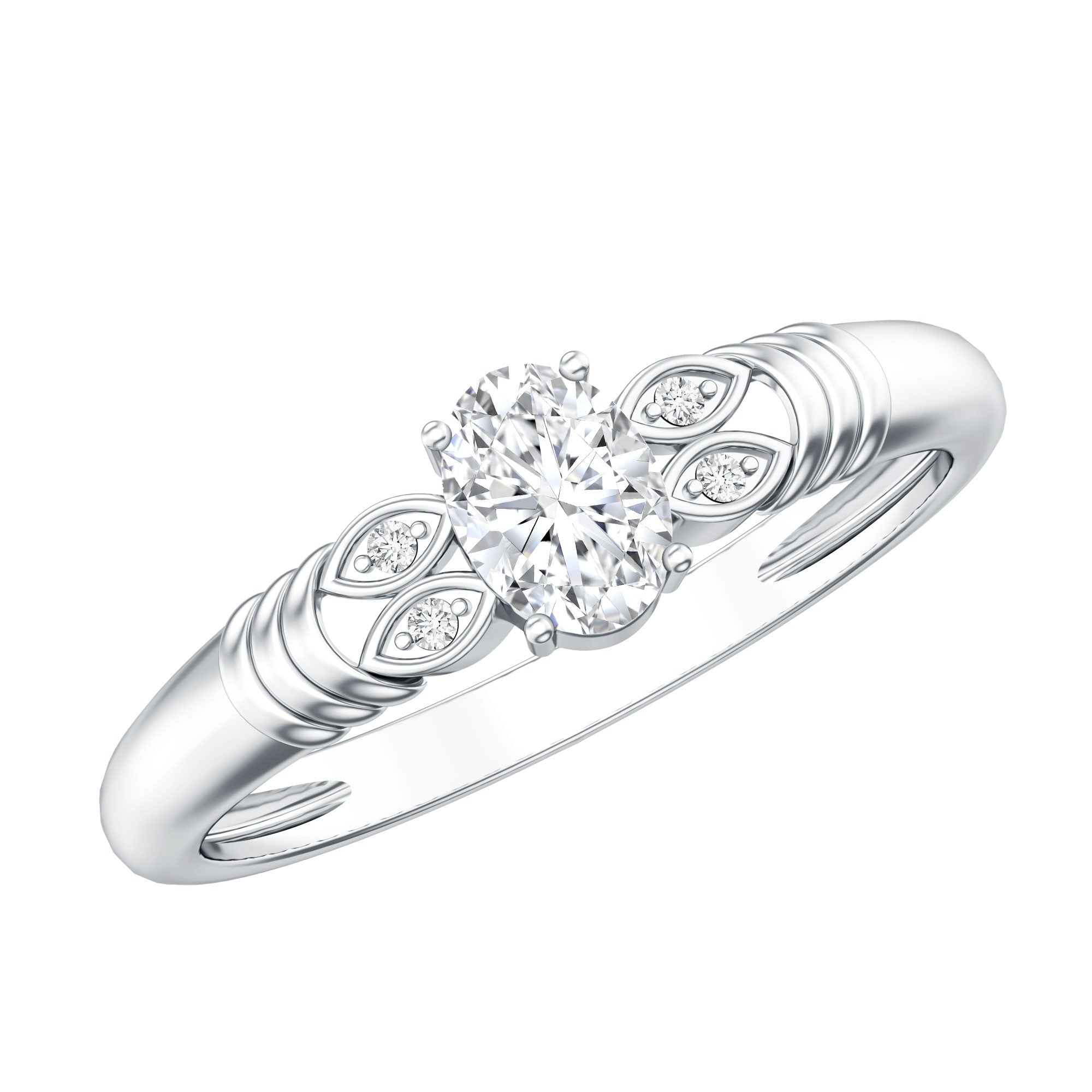 Natural Oval Cut Diamond Solitaire Engagement Ring
