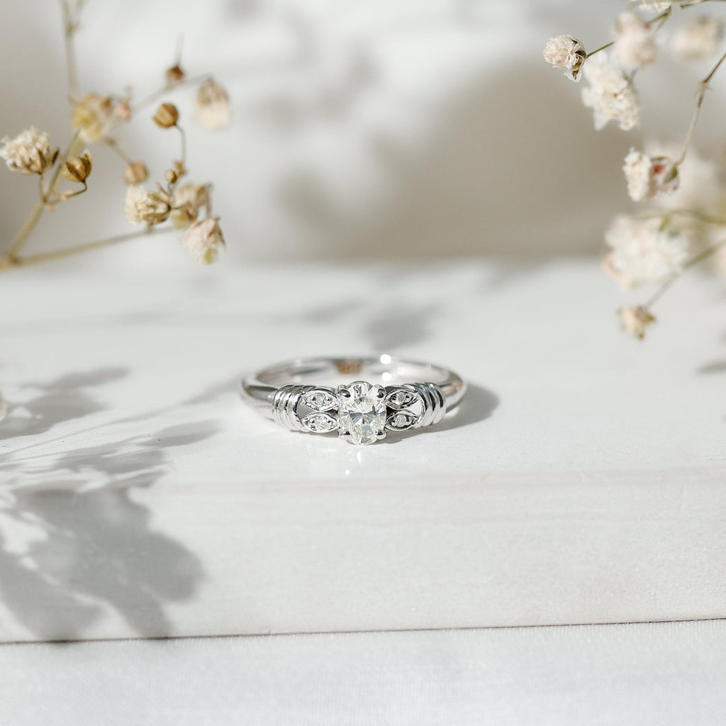 Natural Oval Cut Diamond Solitaire Engagement Ring