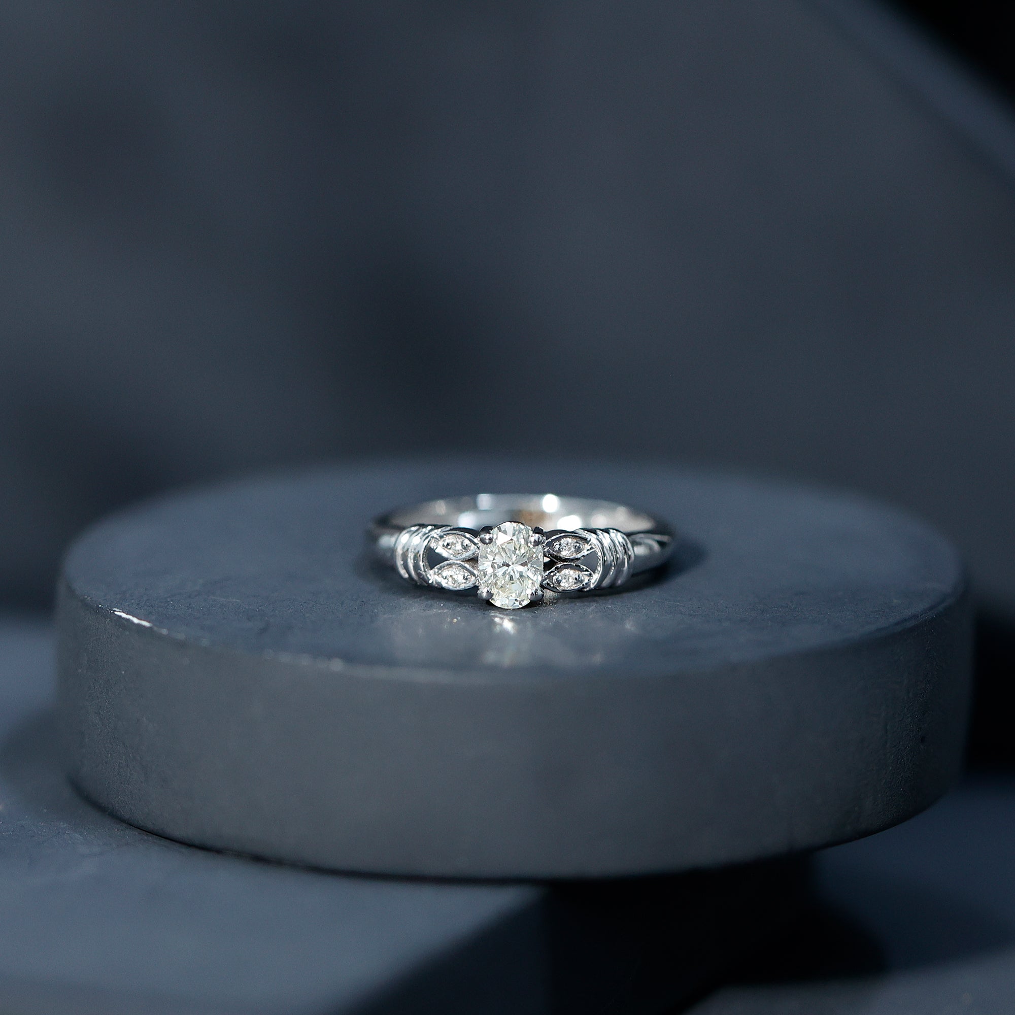 Natural Oval Cut Diamond Solitaire Engagement Ring