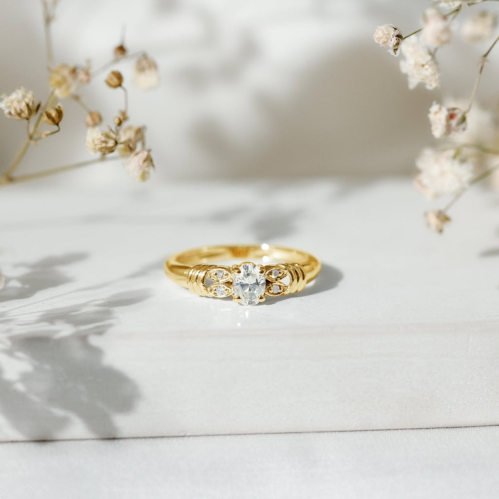 Natural Oval Cut Diamond Solitaire Engagement Ring