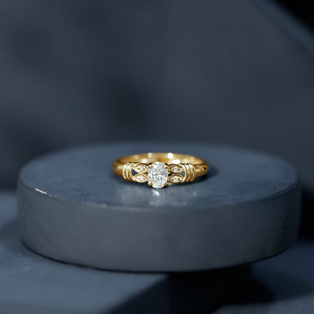Natural Oval Cut Diamond Solitaire Engagement Ring