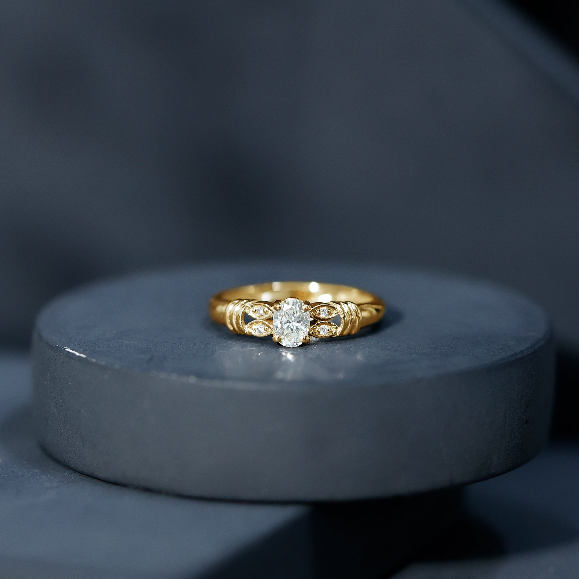 Natural Oval Cut Diamond Solitaire Engagement Ring