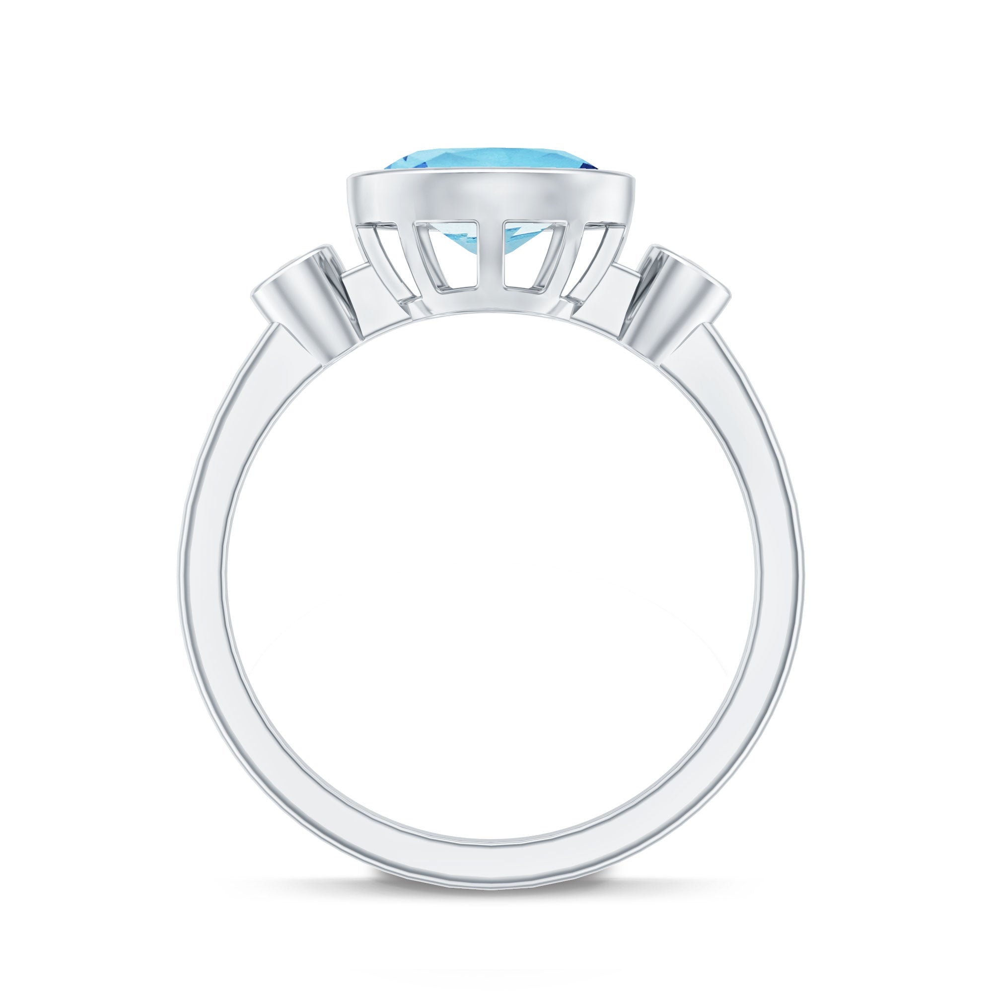 Bezel Set Aquamarine and Diamond East West Engagement Ring