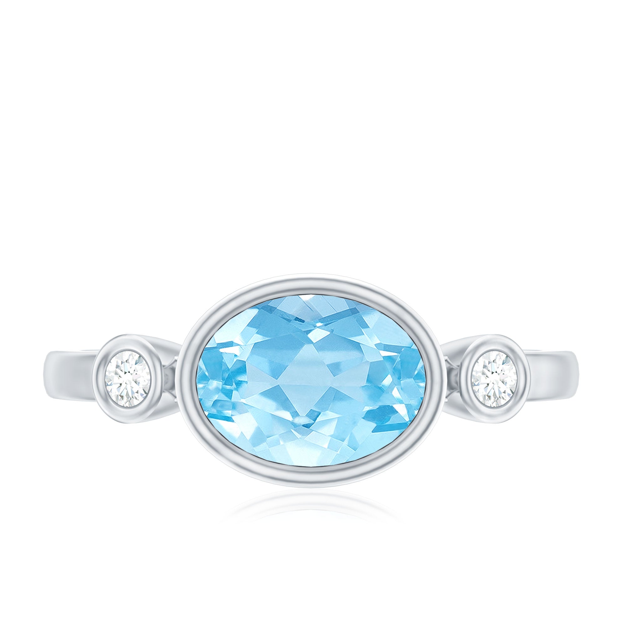 Bezel Set Aquamarine and Diamond East West Engagement Ring
