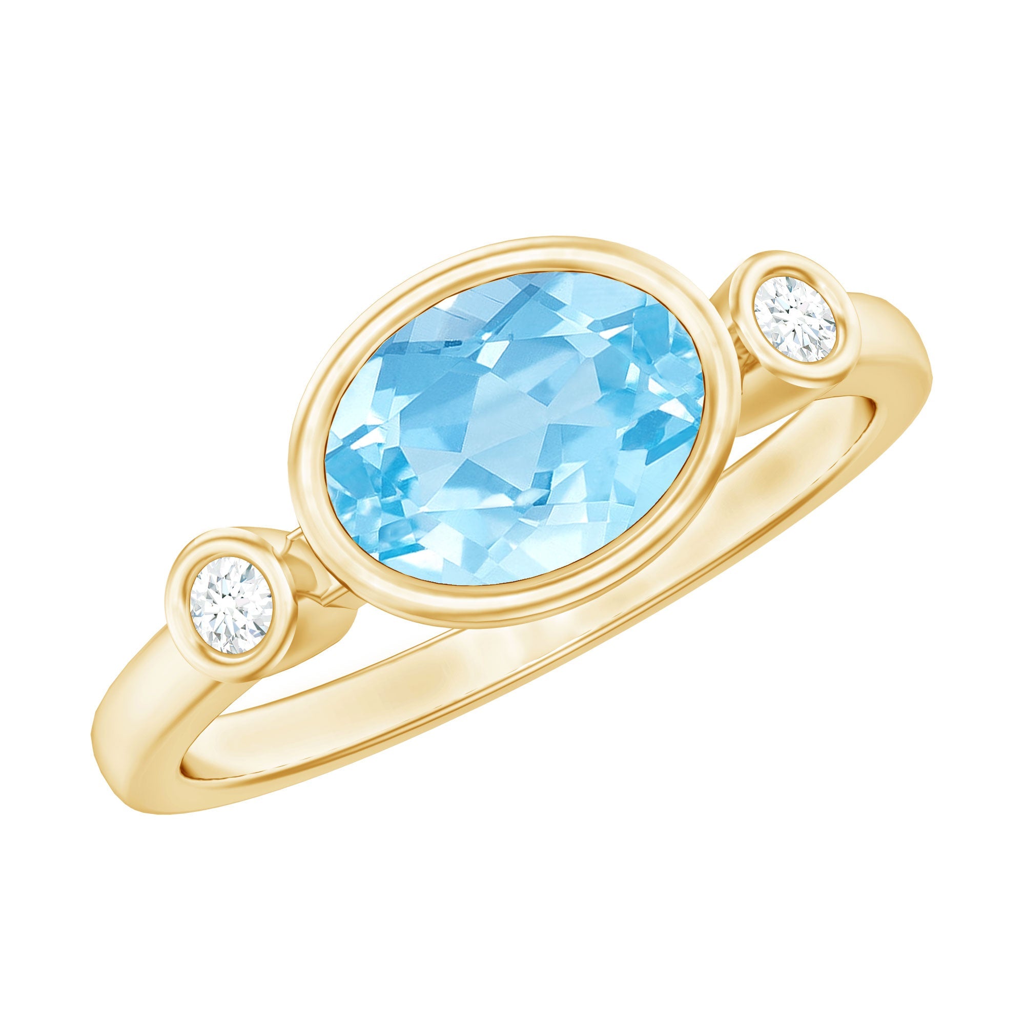 Bezel Set Aquamarine and Diamond East West Engagement Ring | Rings | Wiccan Center