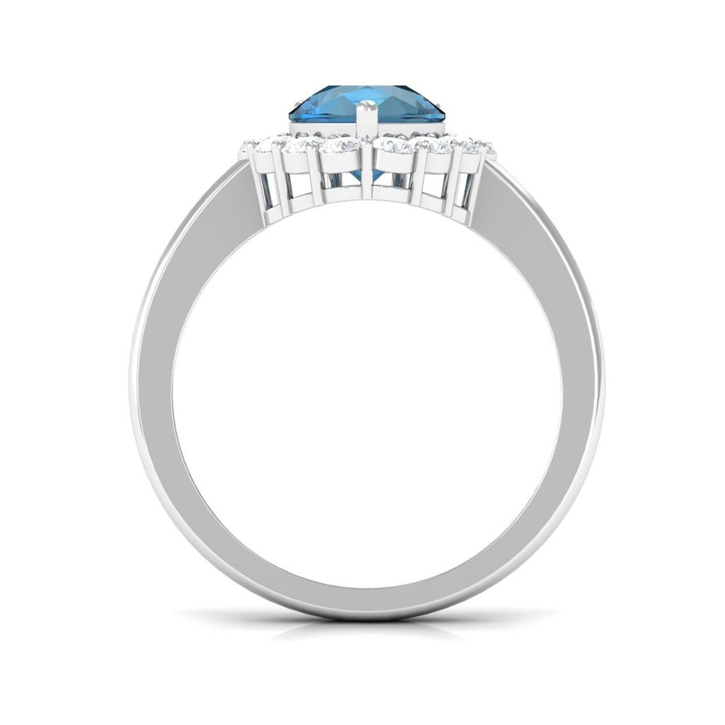 1.7 Carat Pear Shape London Blue Topaz Halo Engagement Ring with Diamond