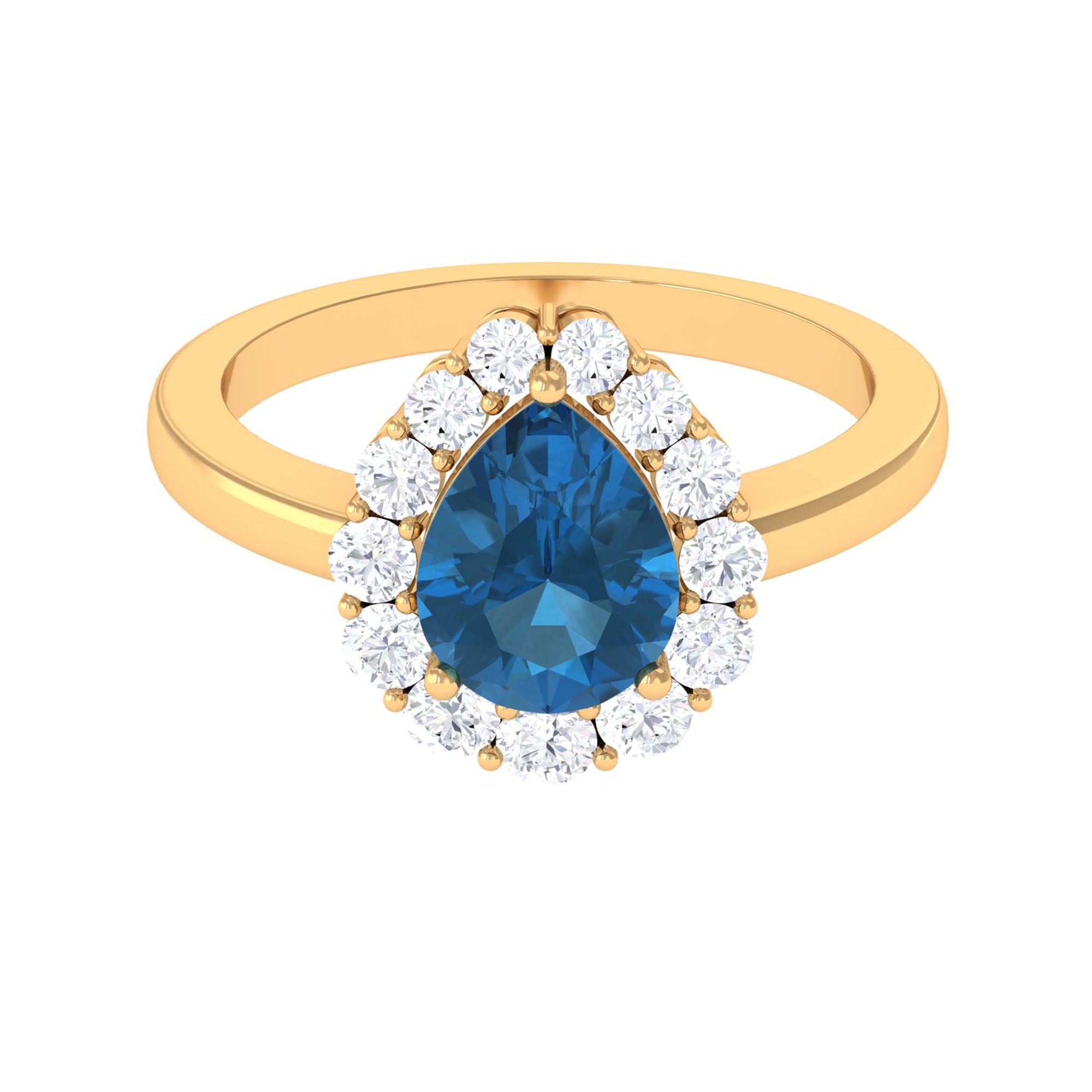 1.7 Carat Pear Shape London Blue Topaz Halo Engagement Ring with Diamond | Rings | Wiccan Center