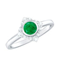 Natural Bezel Set 0.4 Carat Emerald Flower Engagement Ring with Diamond