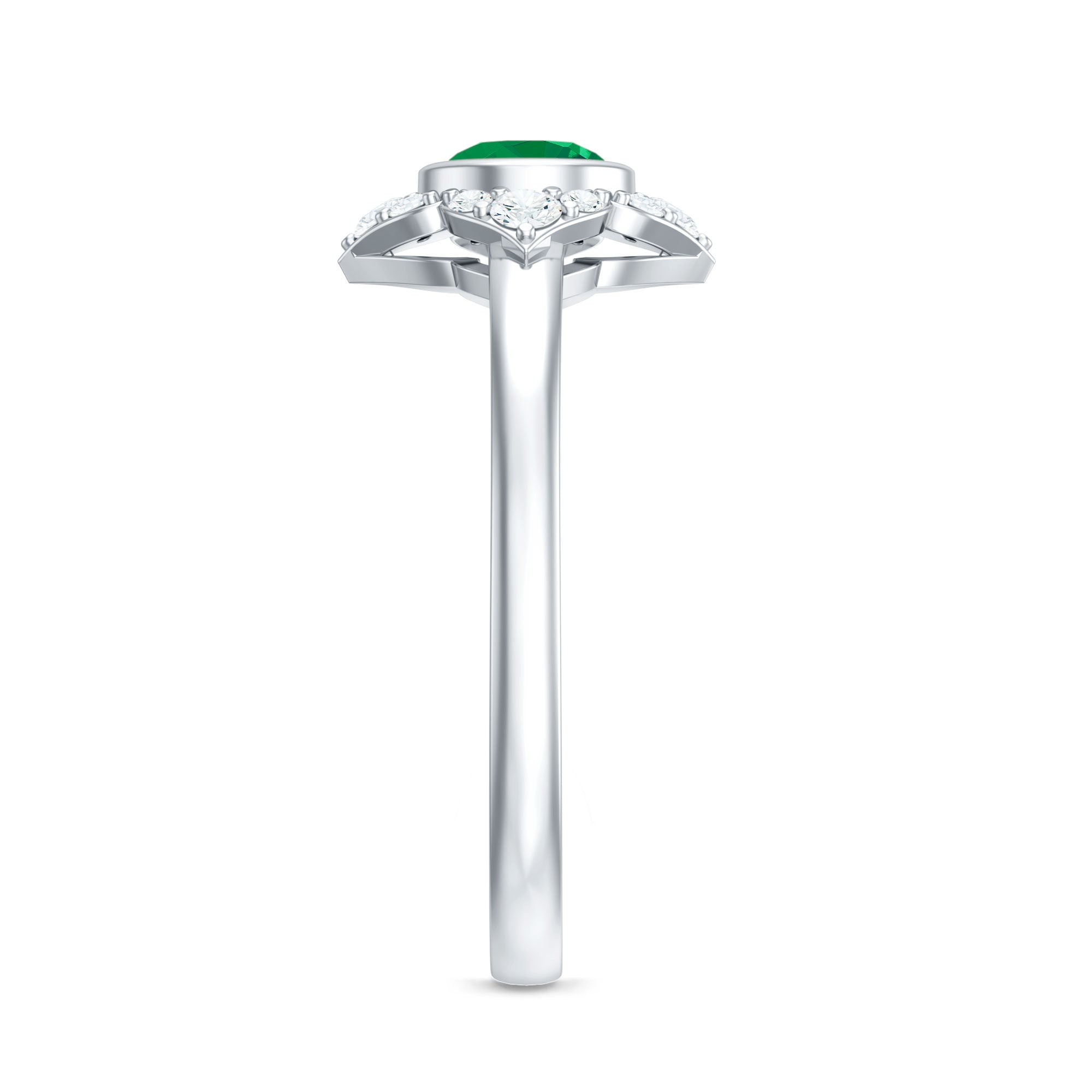 Natural Bezel Set 0.4 Carat Emerald Flower Engagement Ring with Diamond