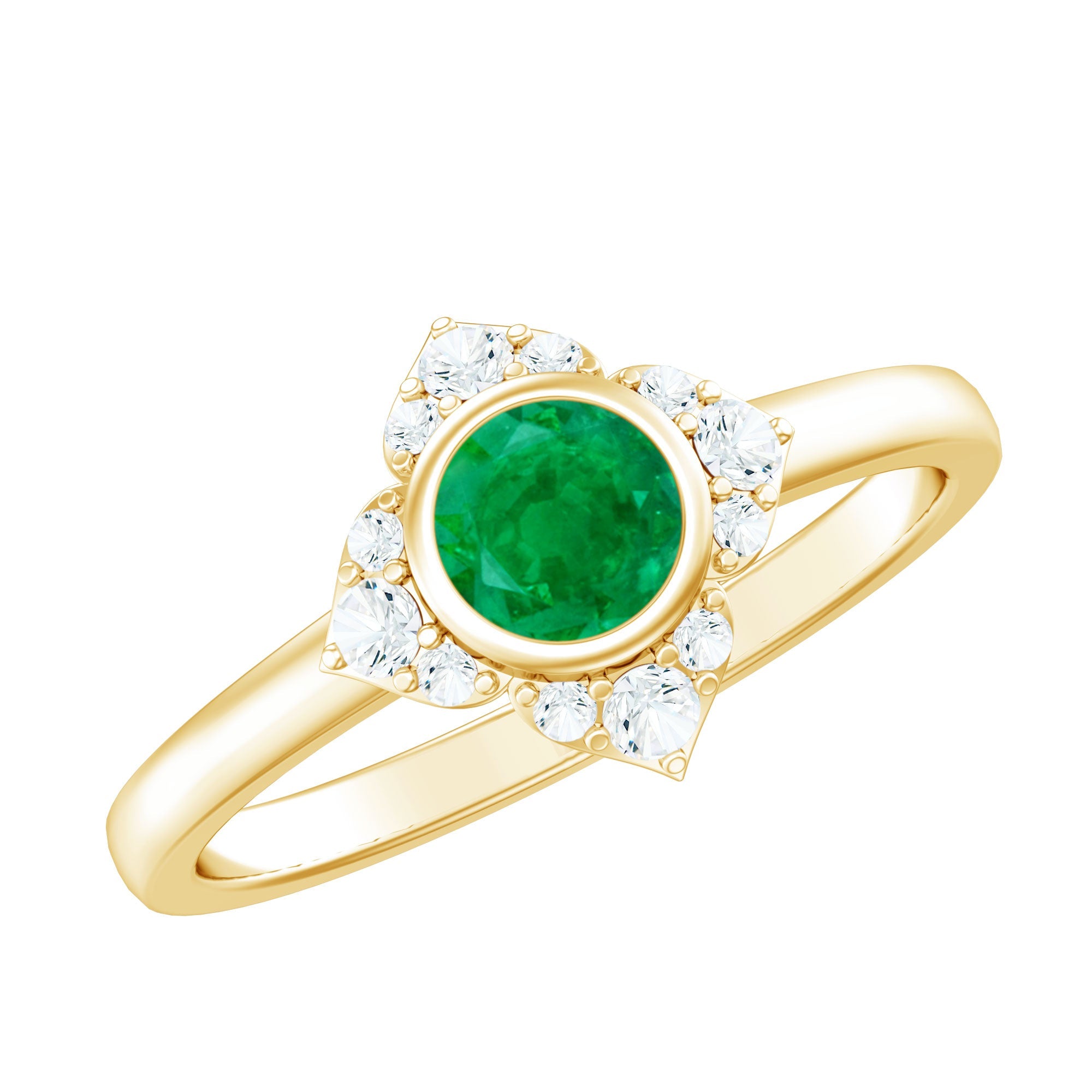 Natural Bezel Set 0.4 Carat Emerald Flower Engagement Ring with Diamond | Rings | Wiccan Center