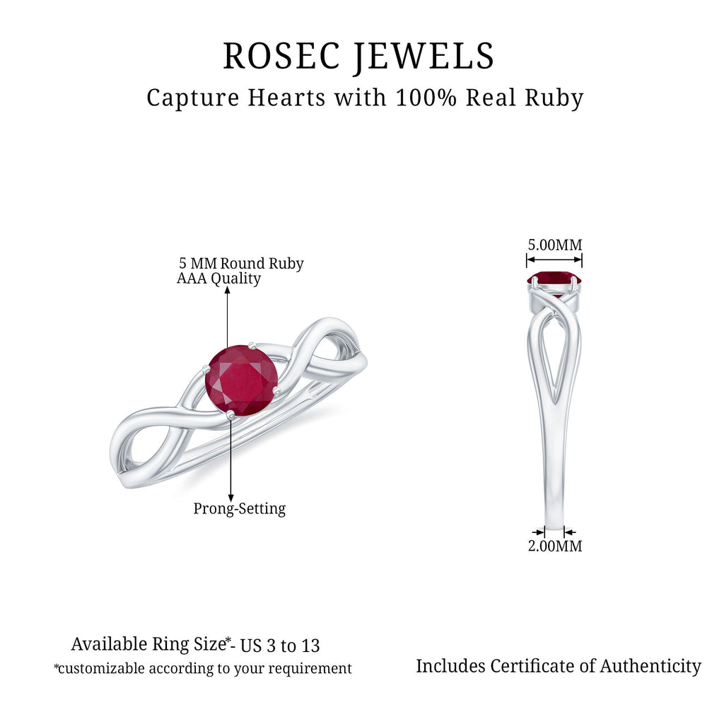 Natural 0.6 Carat Ruby Promise Ring with Crossover Shank