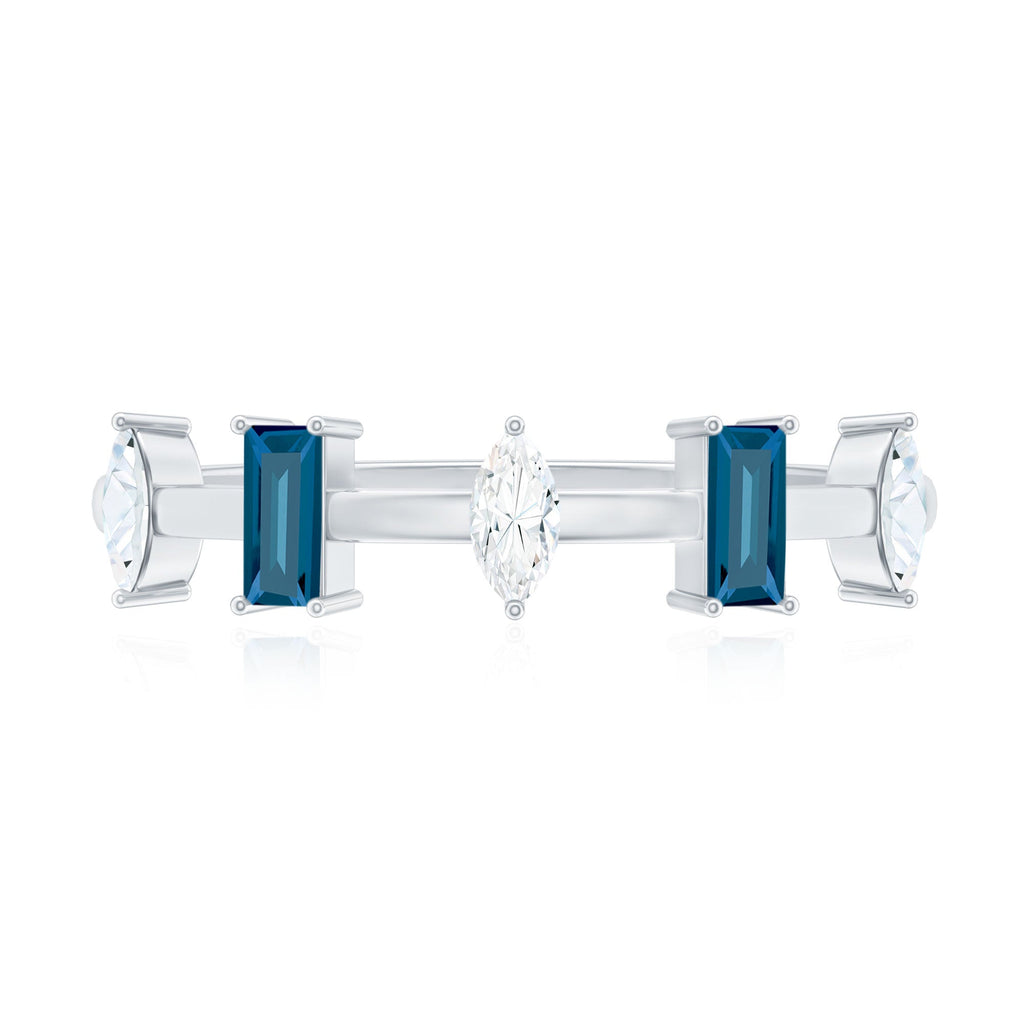 Baguette London Blue Topaz and Marquise Diamond Half Eternity Ring