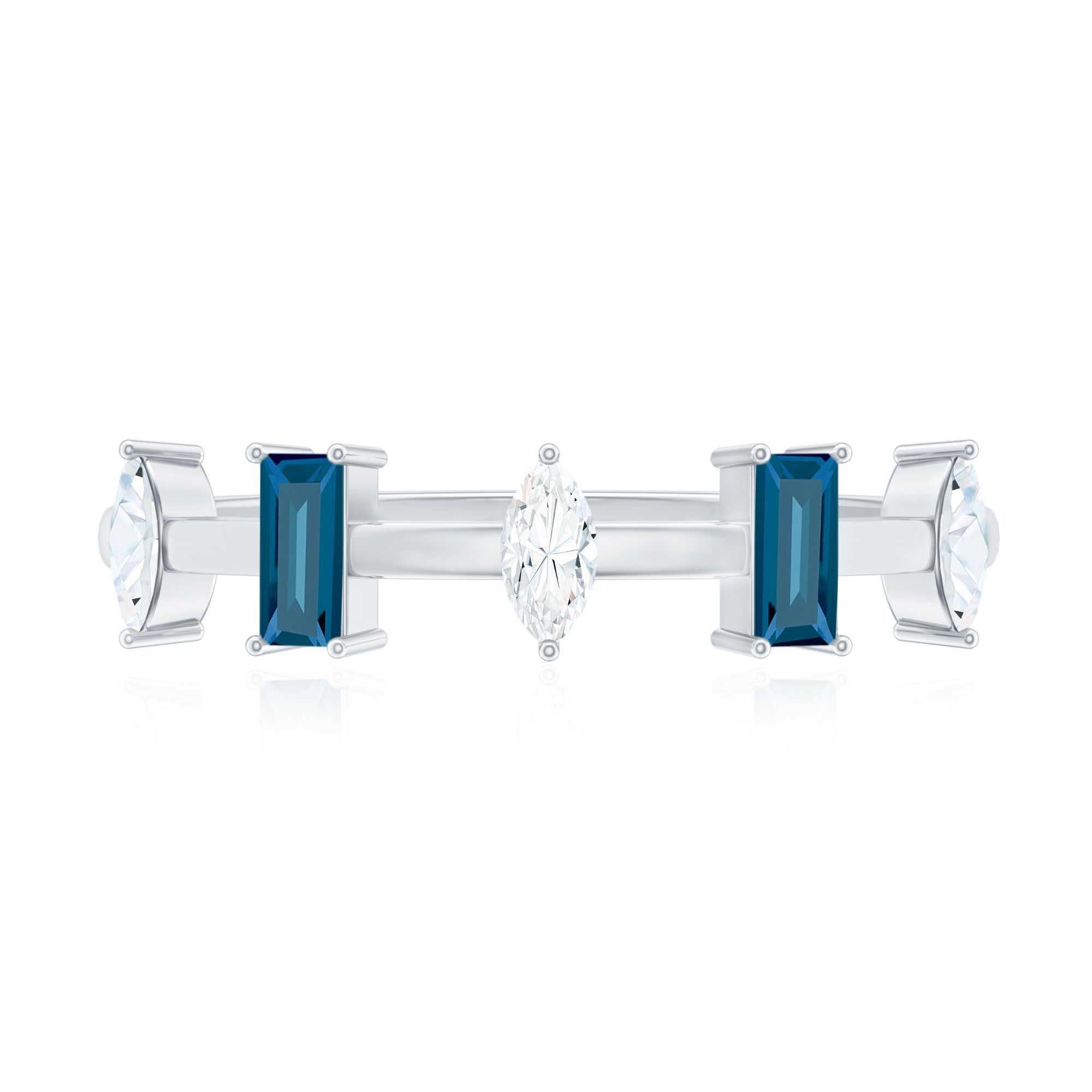 Baguette London Blue Topaz and Marquise Diamond Half Eternity Ring
