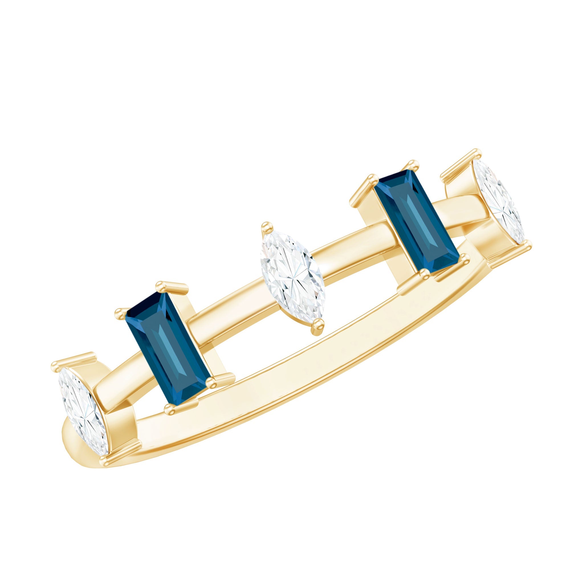 Baguette London Blue Topaz and Marquise Diamond Half Eternity Ring | Rings | Wiccan Center