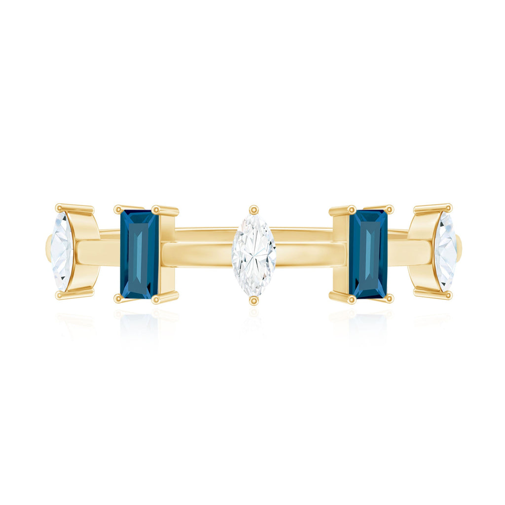 Baguette London Blue Topaz and Marquise Diamond Half Eternity Ring