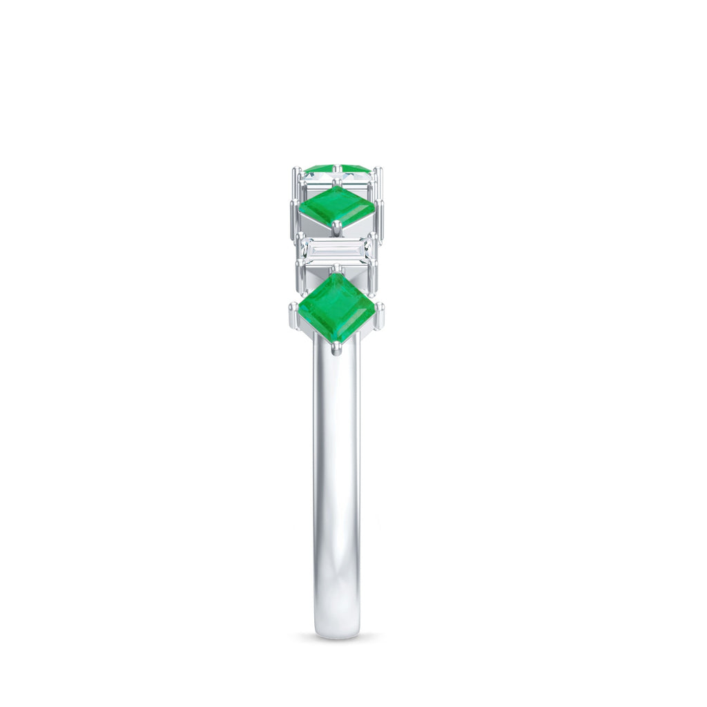 Certified Real Princess Cut Emerald Half Eternity Anniversary Ring