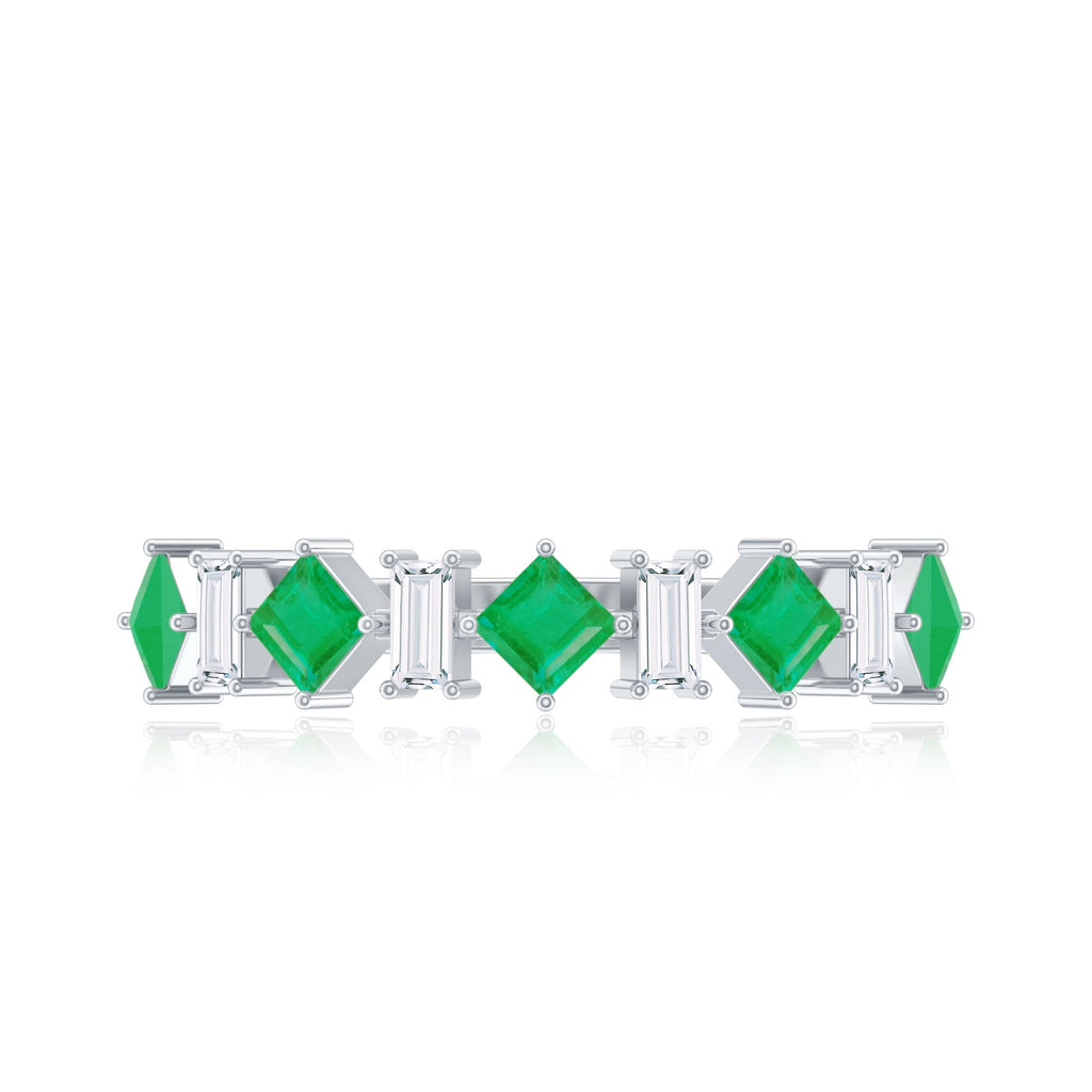 Certified Real Princess Cut Emerald Half Eternity Anniversary Ring