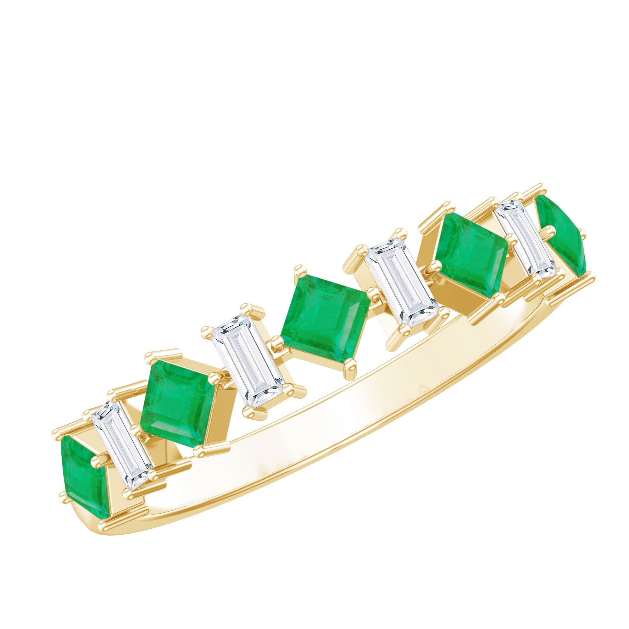 Certified Real Princess Cut Emerald Half Eternity Anniversary Ring | Rings | Wiccan Center