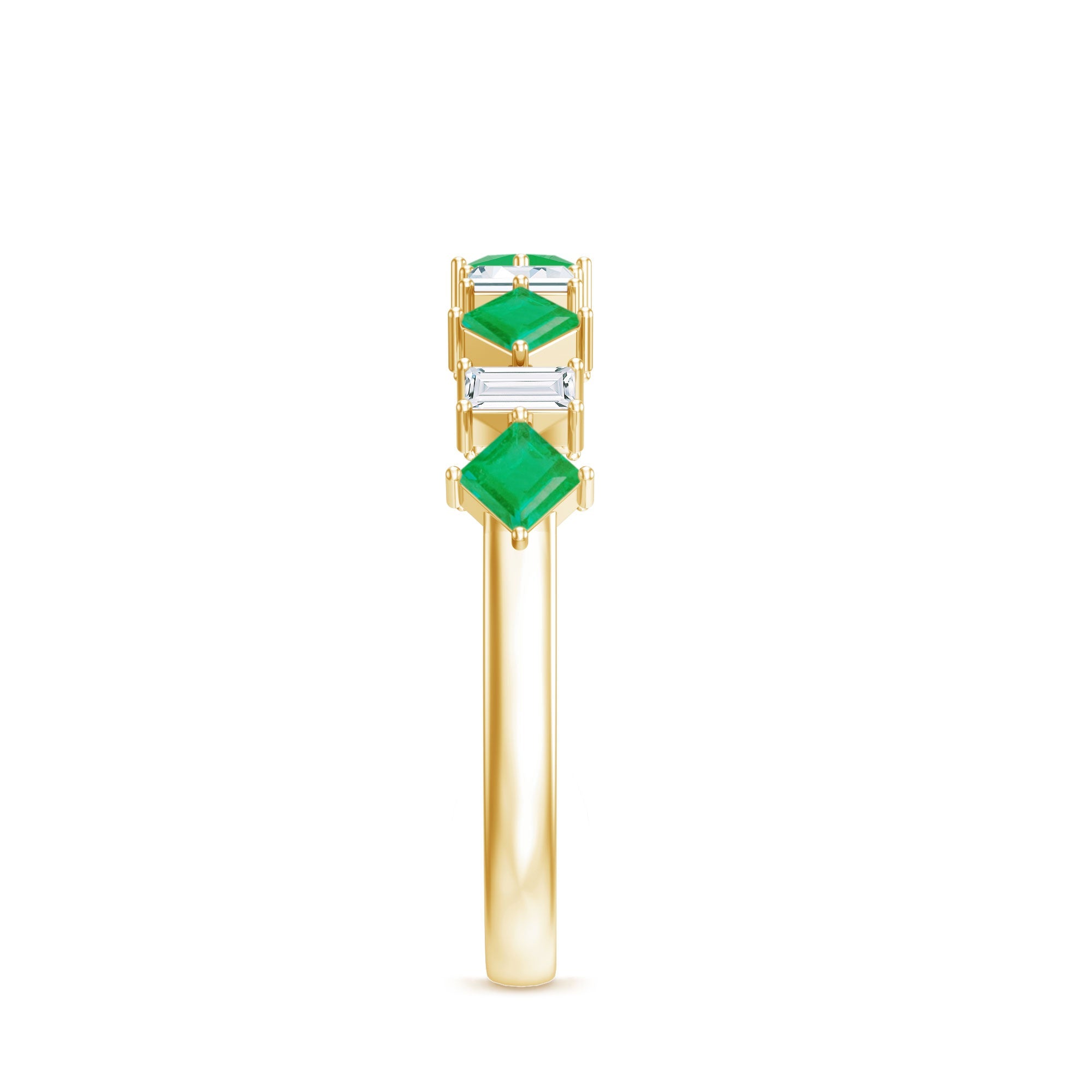 Certified Real Princess Cut Emerald Half Eternity Anniversary Ring