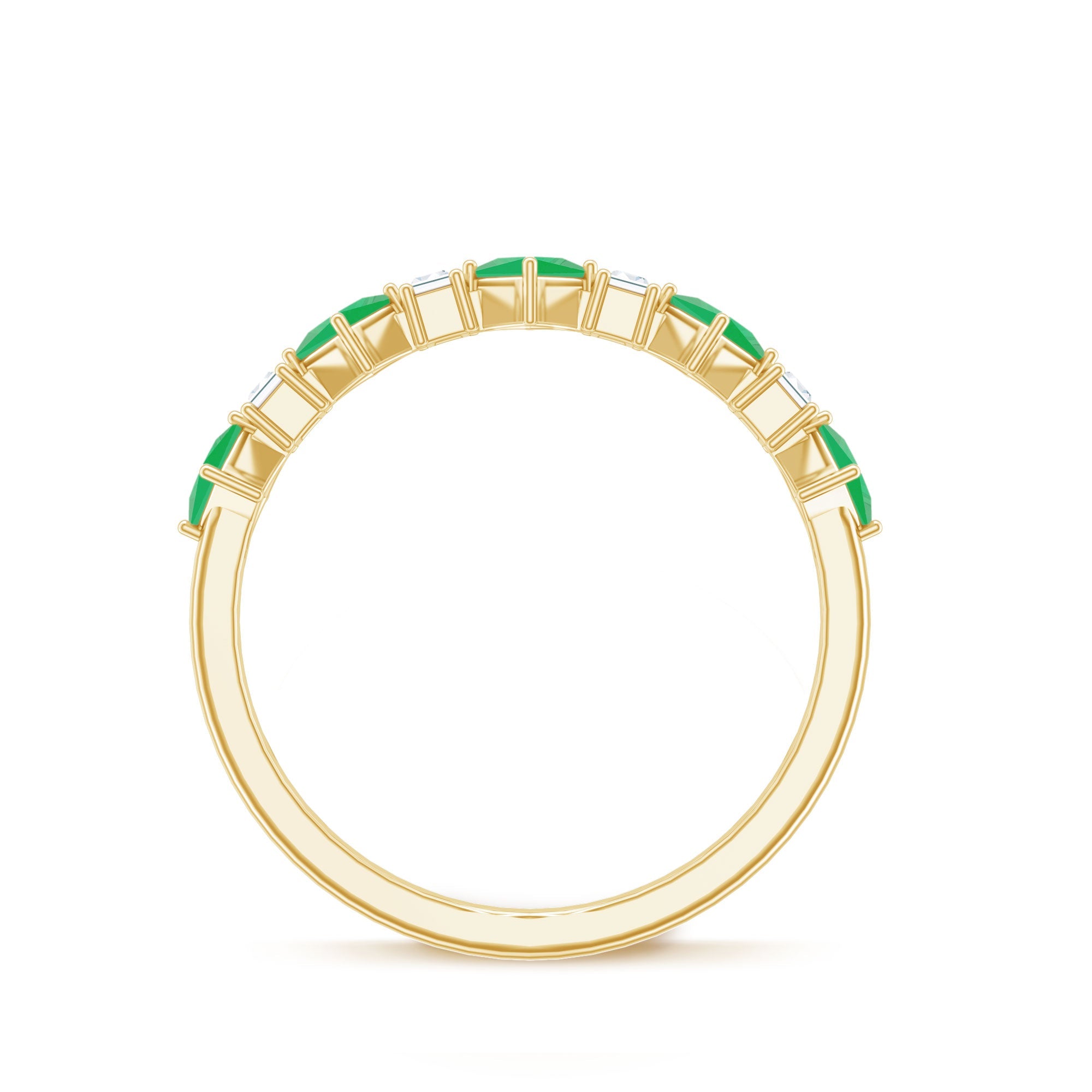 Certified Real Princess Cut Emerald Half Eternity Anniversary Ring