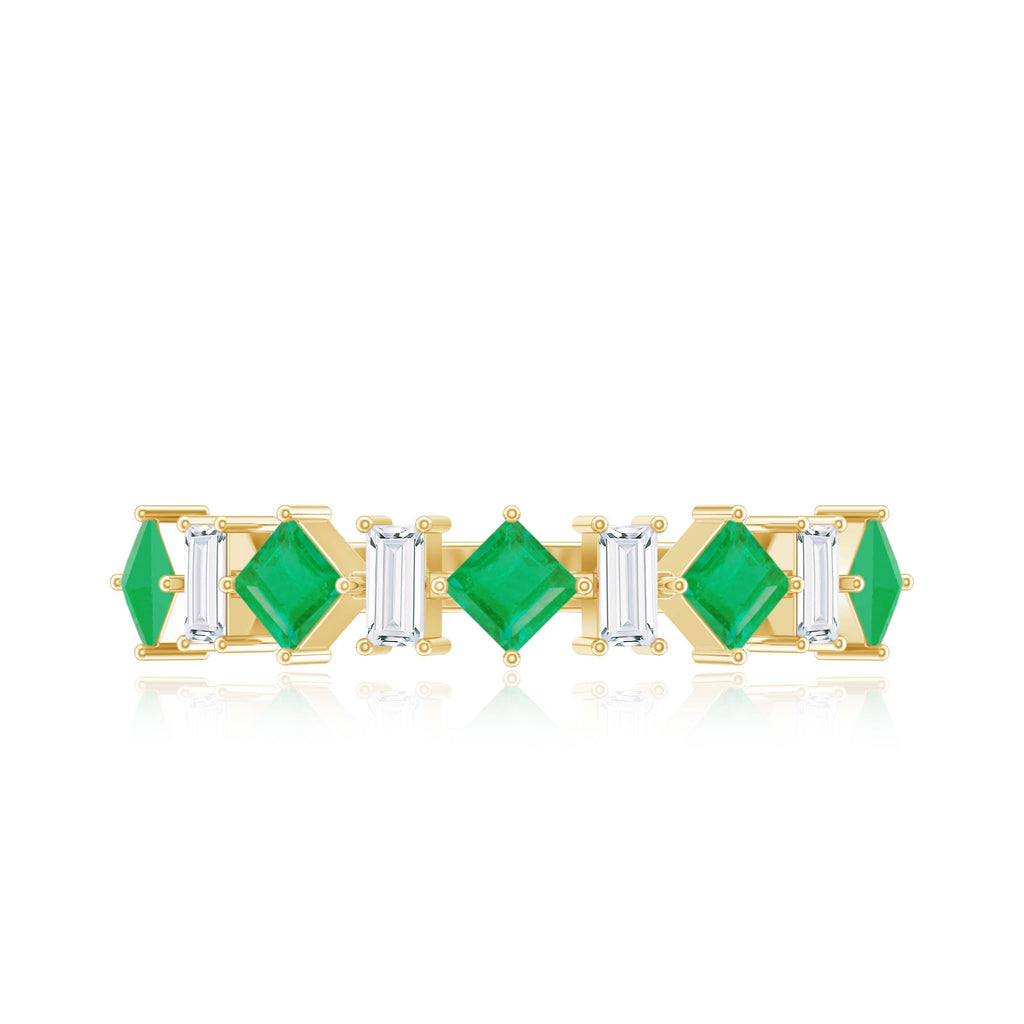 Certified Real Princess Cut Emerald Half Eternity Anniversary Ring