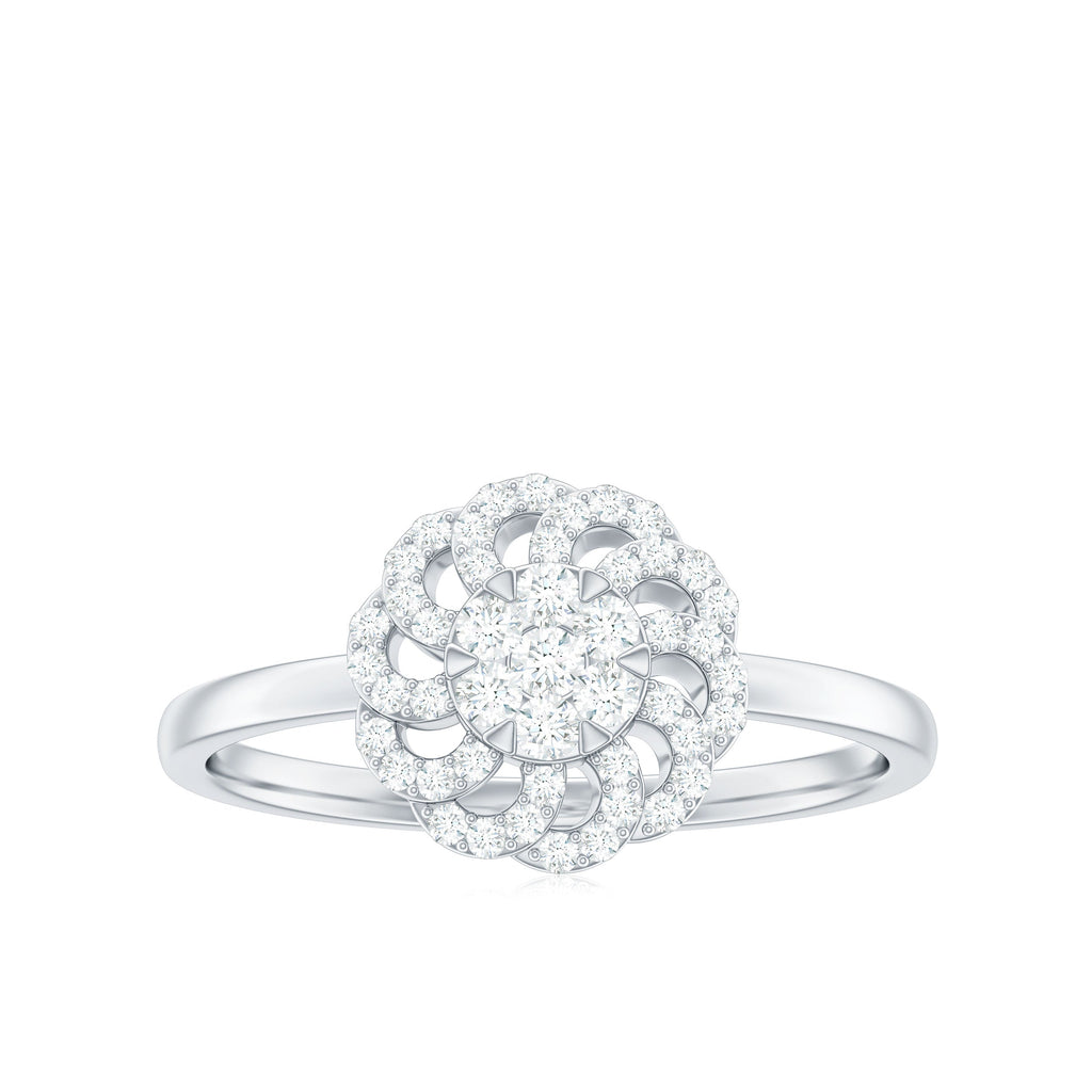 Certified Natural Diamond Flower Engagement Ring in Illusion Set