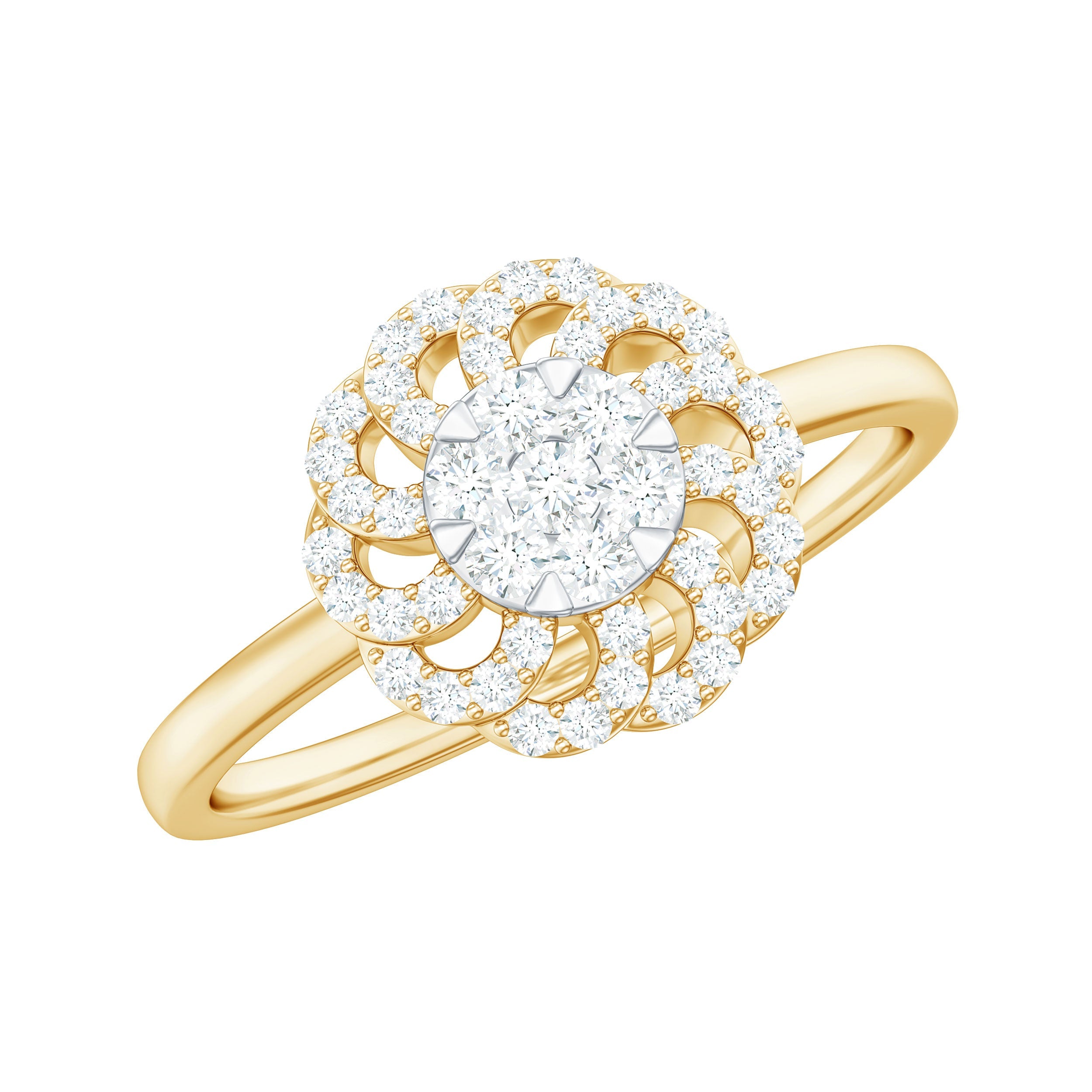 Certified Natural Diamond Flower Engagement Ring in Illusion Set | Rings | Wiccan Center
