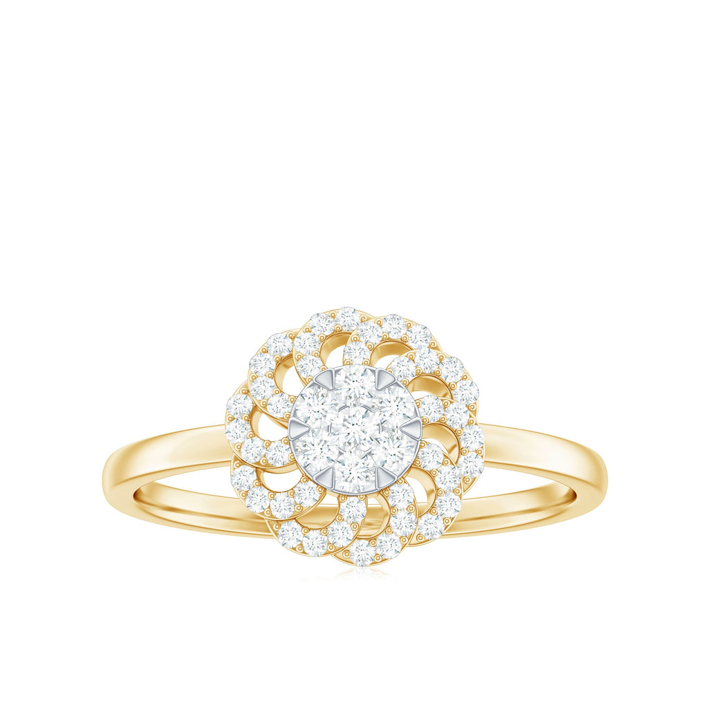 Certified Natural Diamond Flower Engagement Ring in Illusion Set