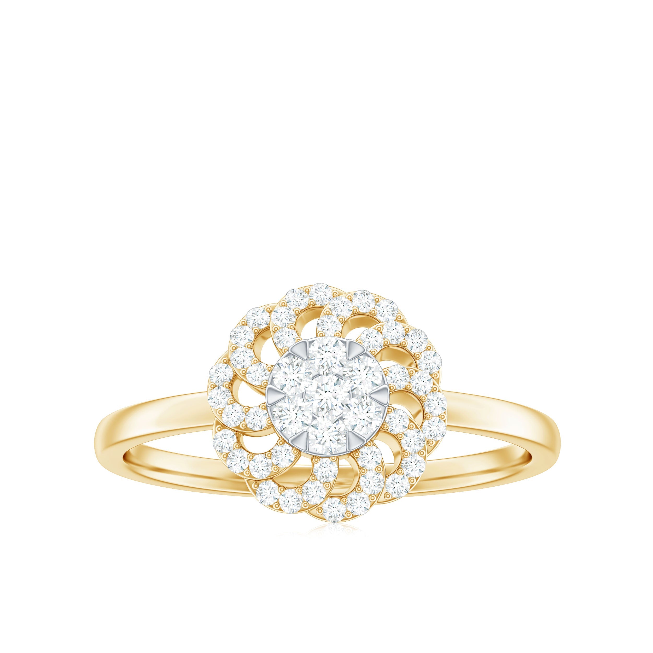 Certified Natural Diamond Flower Engagement Ring in Illusion Set