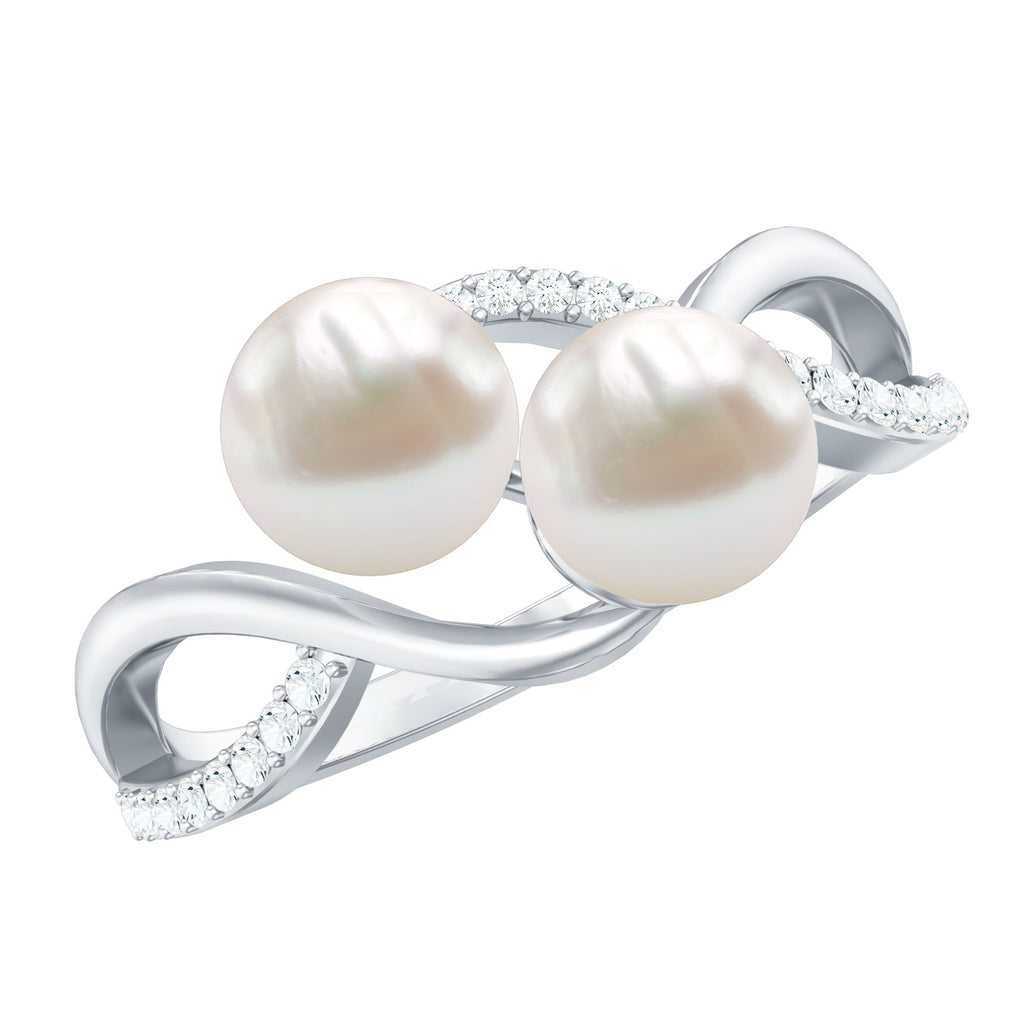 Cultured Freshwater Pearl Toi Et Moi Engagement Ring with Diamond