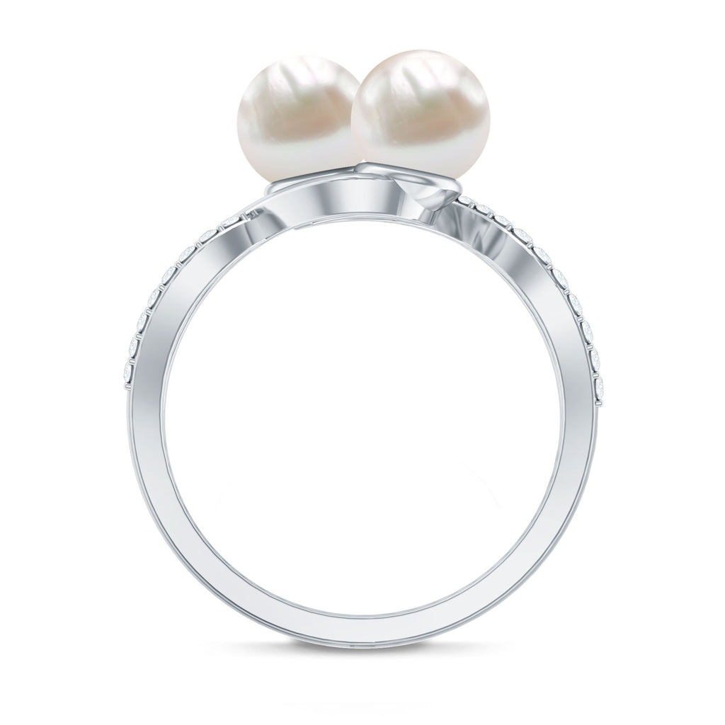 Cultured Freshwater Pearl Toi Et Moi Engagement Ring with Diamond