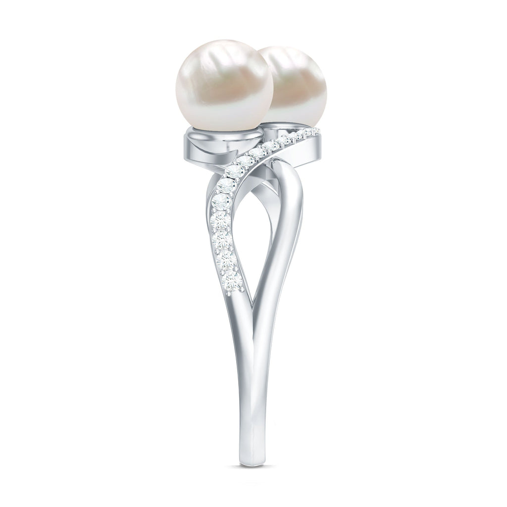 Cultured Freshwater Pearl Toi Et Moi Engagement Ring with Diamond