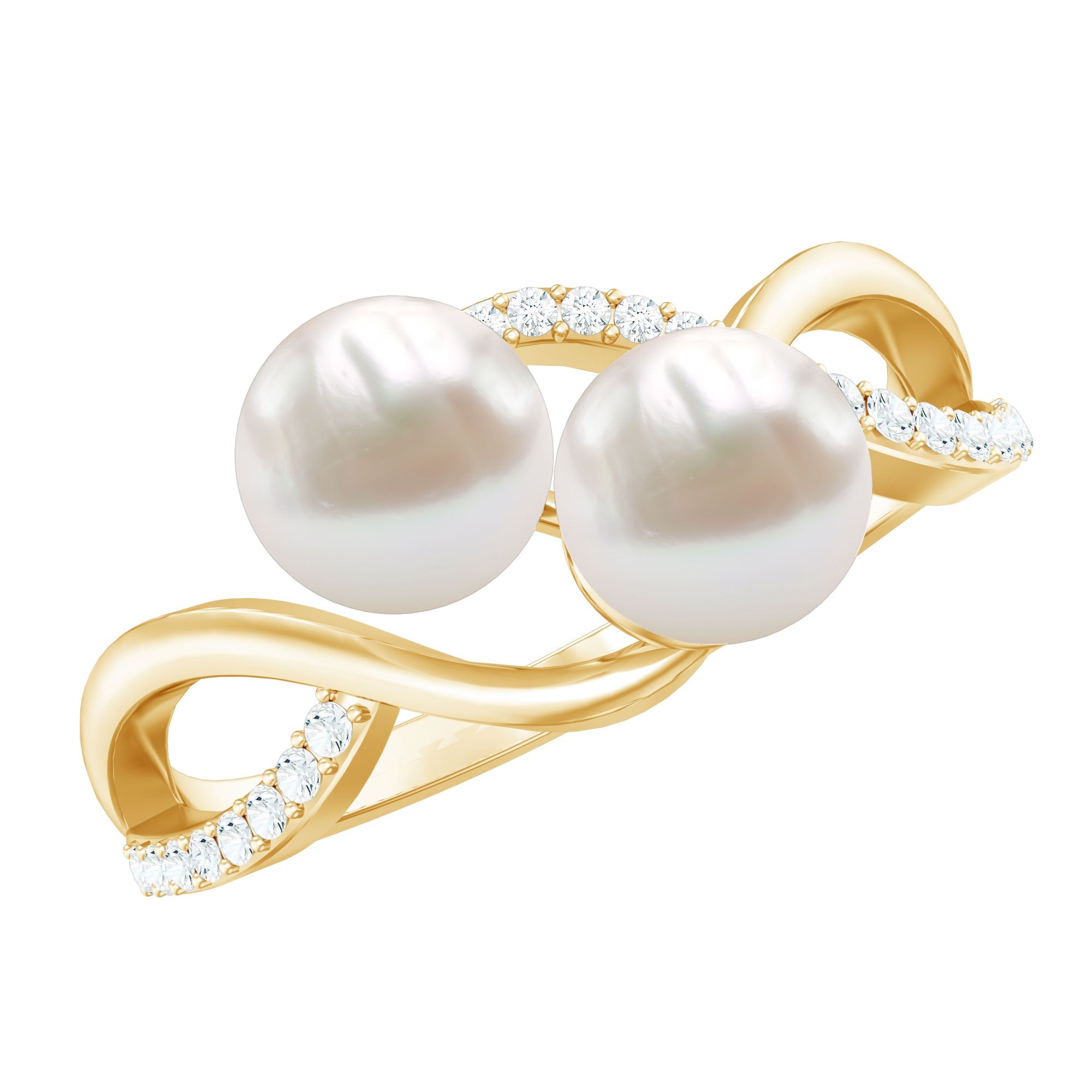 Cultured Freshwater Pearl Toi Et Moi Engagement Ring with Diamond | Rings | Wiccan Center