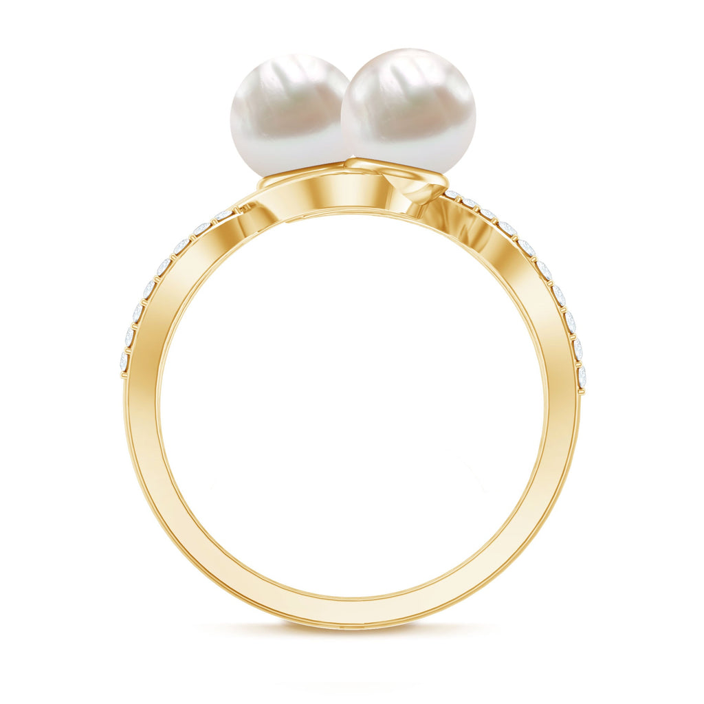 Cultured Freshwater Pearl Toi Et Moi Engagement Ring with Diamond