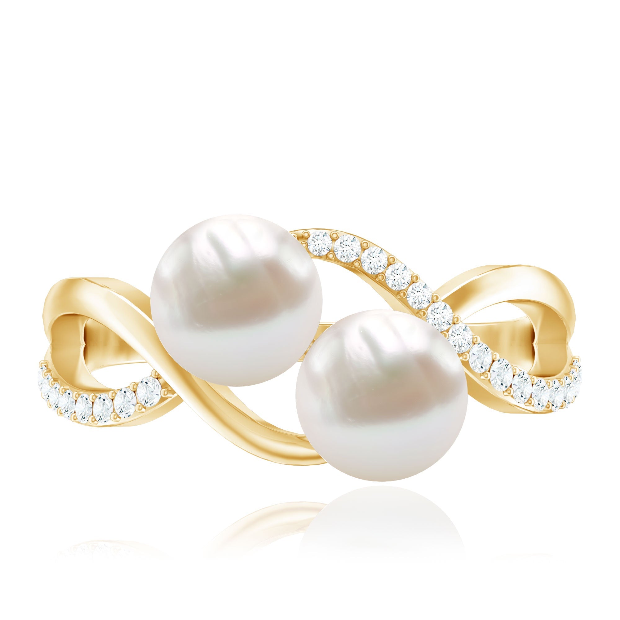 Cultured Freshwater Pearl Toi Et Moi Engagement Ring with Diamond