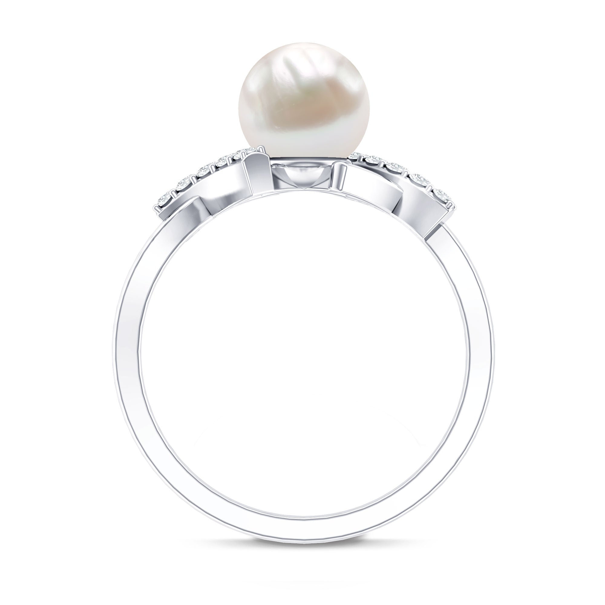 Freshwater Pearl Solitaire Crossover Engagement Ring with Diamond