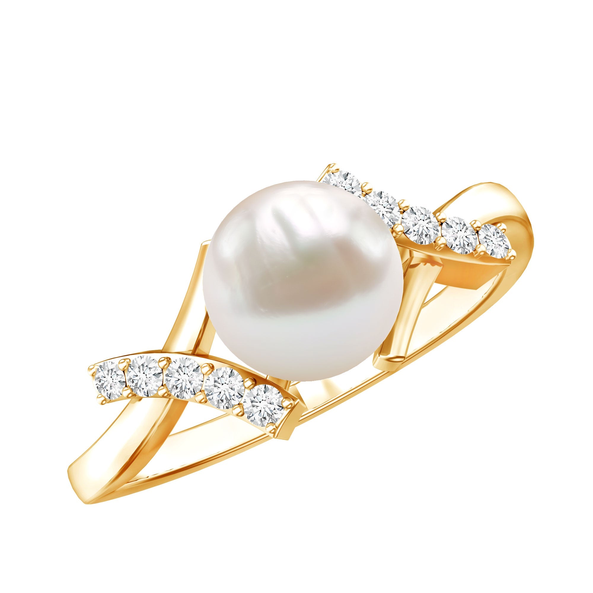 Freshwater Pearl Solitaire Crossover Engagement Ring with Diamond | Rings | Wiccan Center
