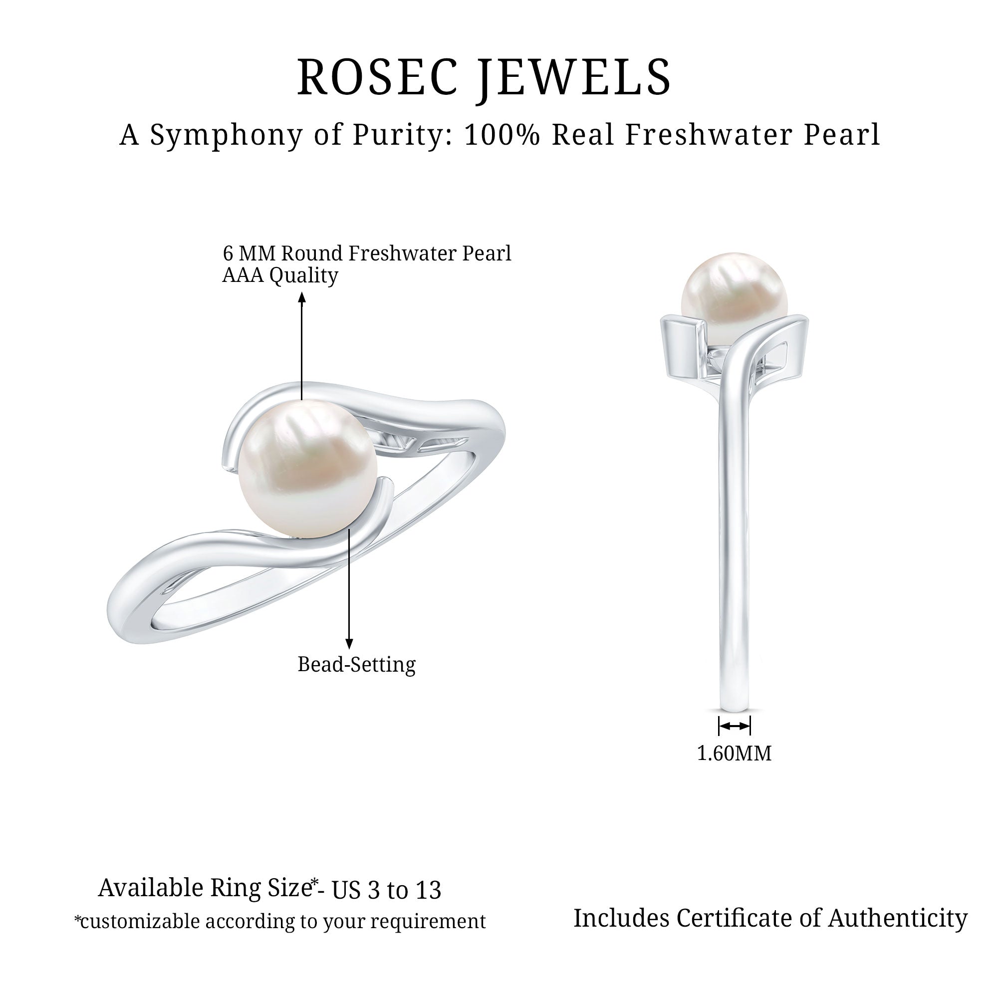 Cultured 2.2 Carat Freshwater Pearl Engagement Ring with Bypass Shank