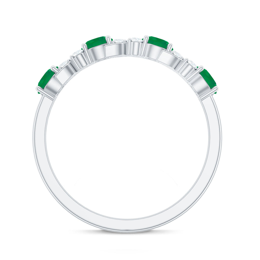 Natural Emerald Diamond Half Eternity Anniversary Band with Certificate