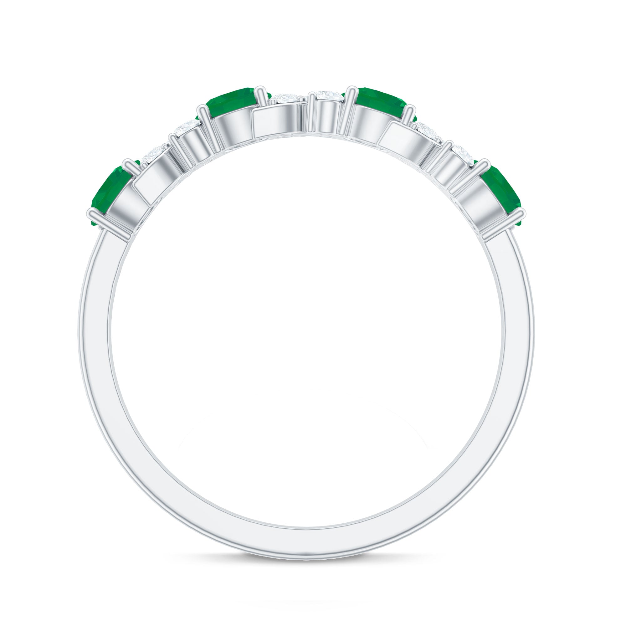 Natural Emerald Diamond Half Eternity Anniversary Band with Certificate