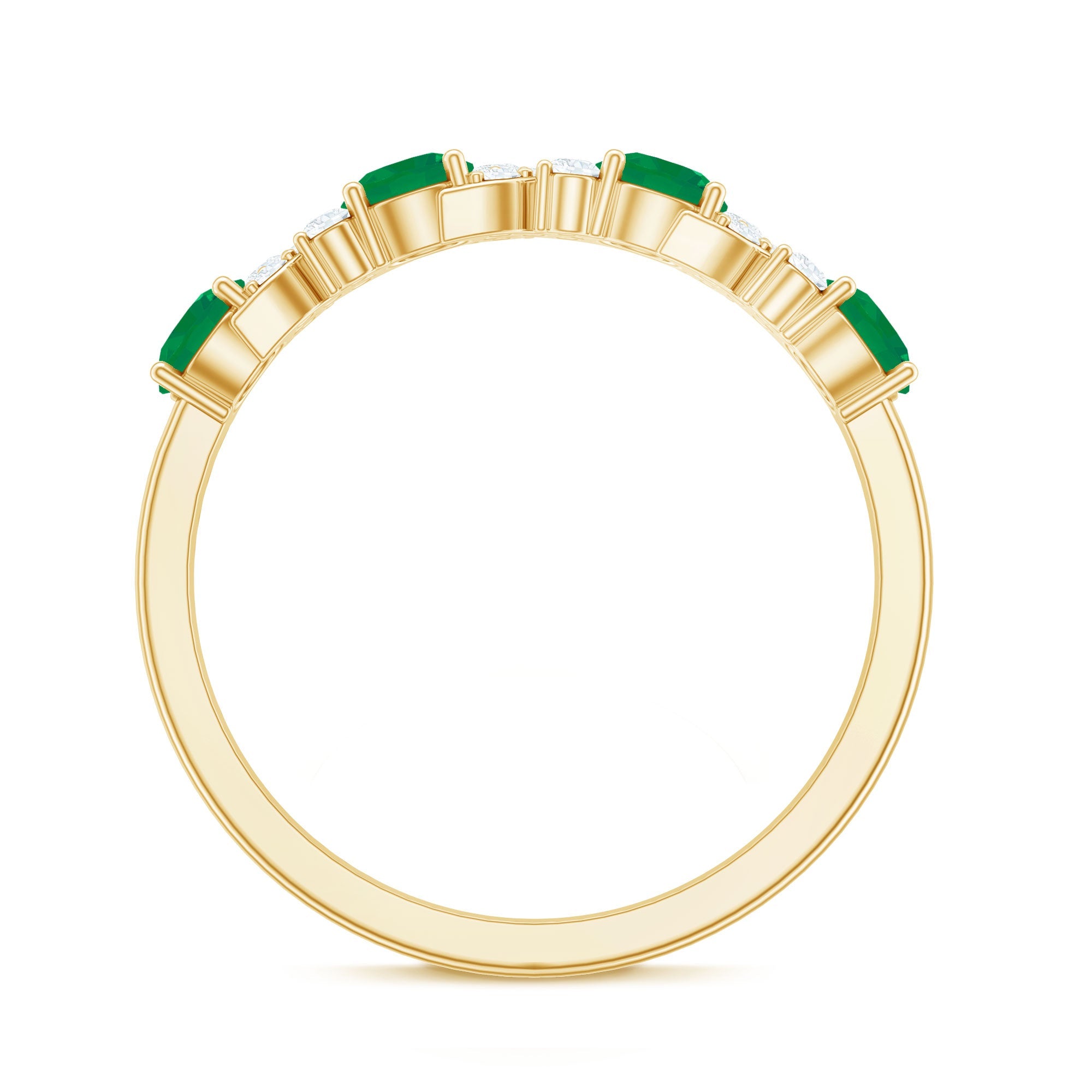 Natural Emerald Diamond Half Eternity Anniversary Band with Certificate
