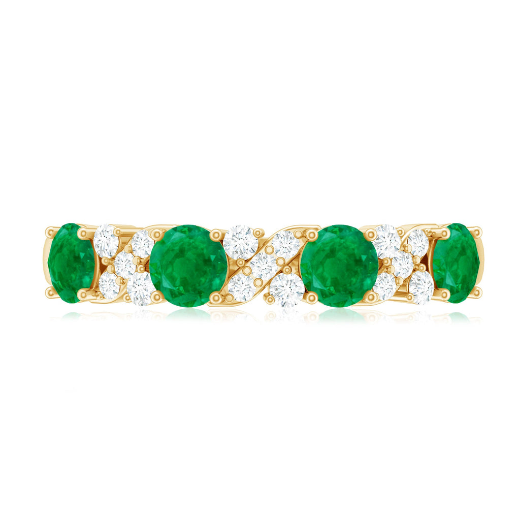 Natural Emerald Diamond Half Eternity Anniversary Band with Certificate