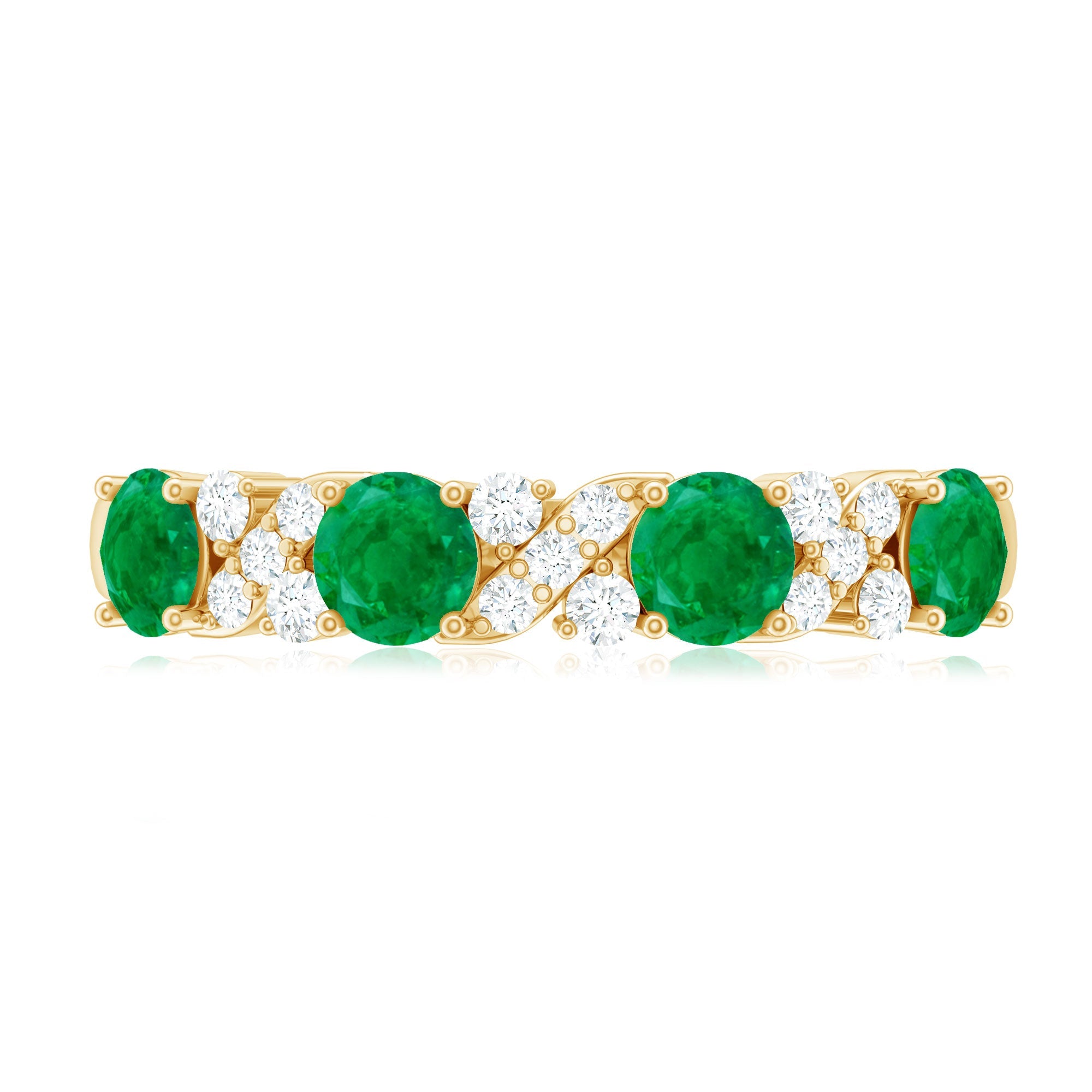 Natural Emerald Diamond Half Eternity Anniversary Band with Certificate