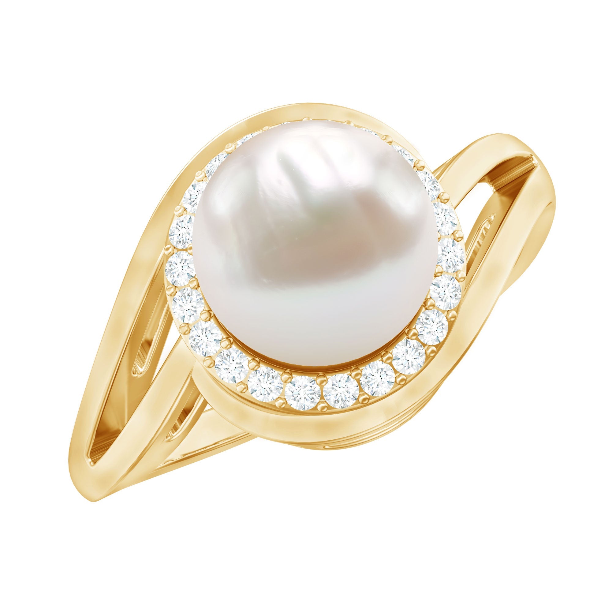 Cultured White 7.4 Carat Freshwater Pearl Diamond Engagement Ring with Bypass Shank | Rings | Wiccan Center