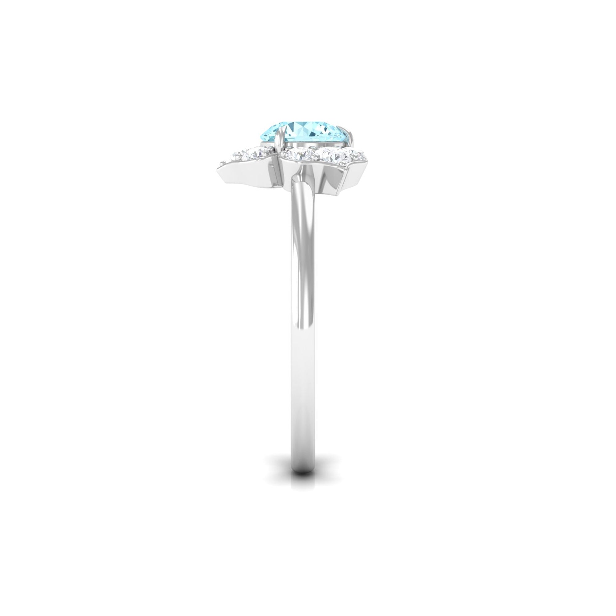 Real Round Aquamarine and Diamond Flower Engagement Ring with Certificate