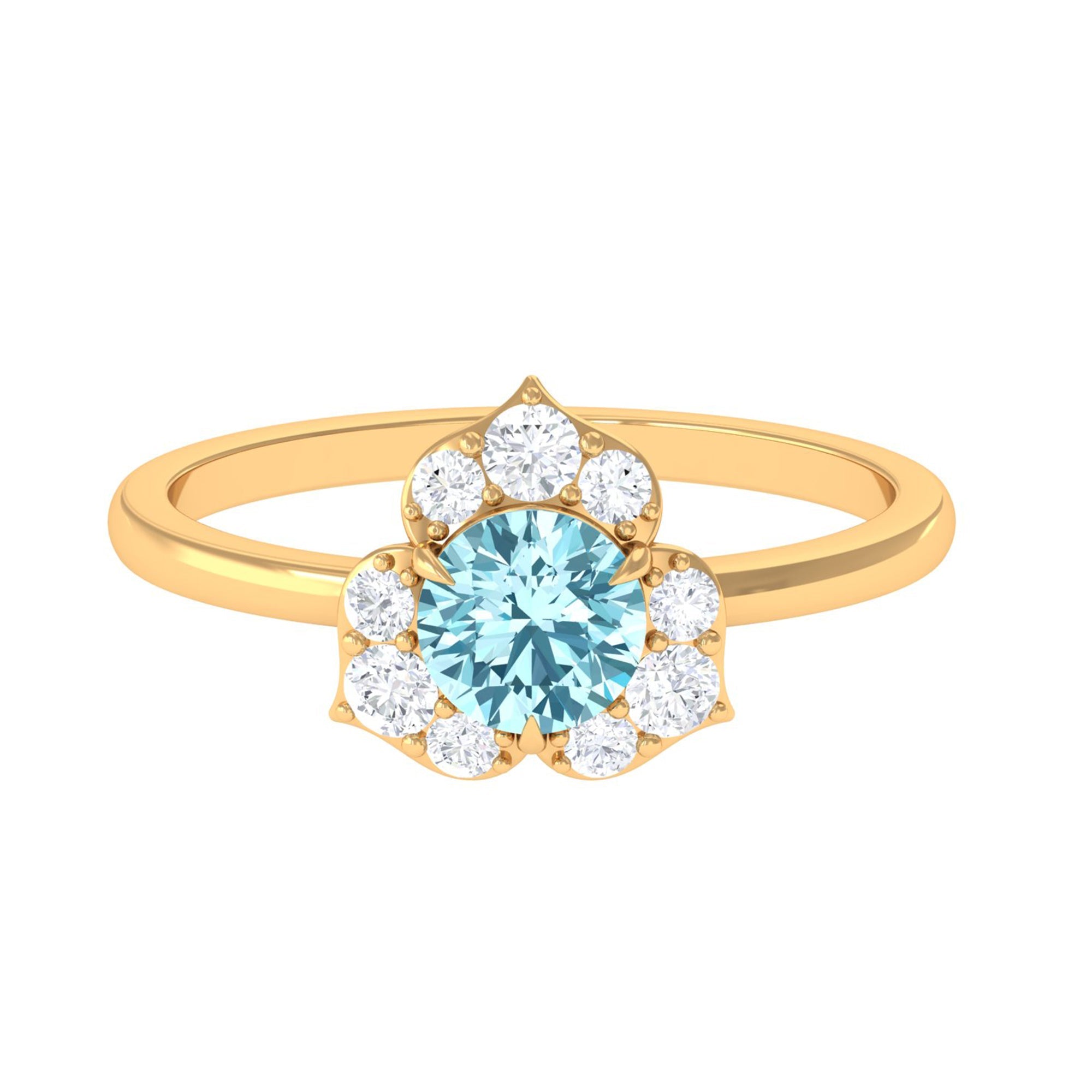 Real Round Aquamarine and Diamond Flower Engagement Ring with Certificate | Rings | Wiccan Center
