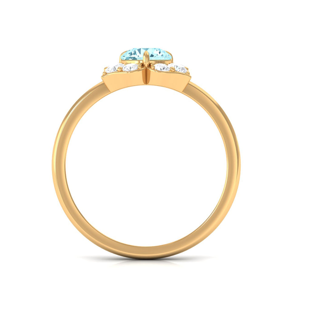 Real Round Aquamarine and Diamond Flower Engagement Ring with Certificate