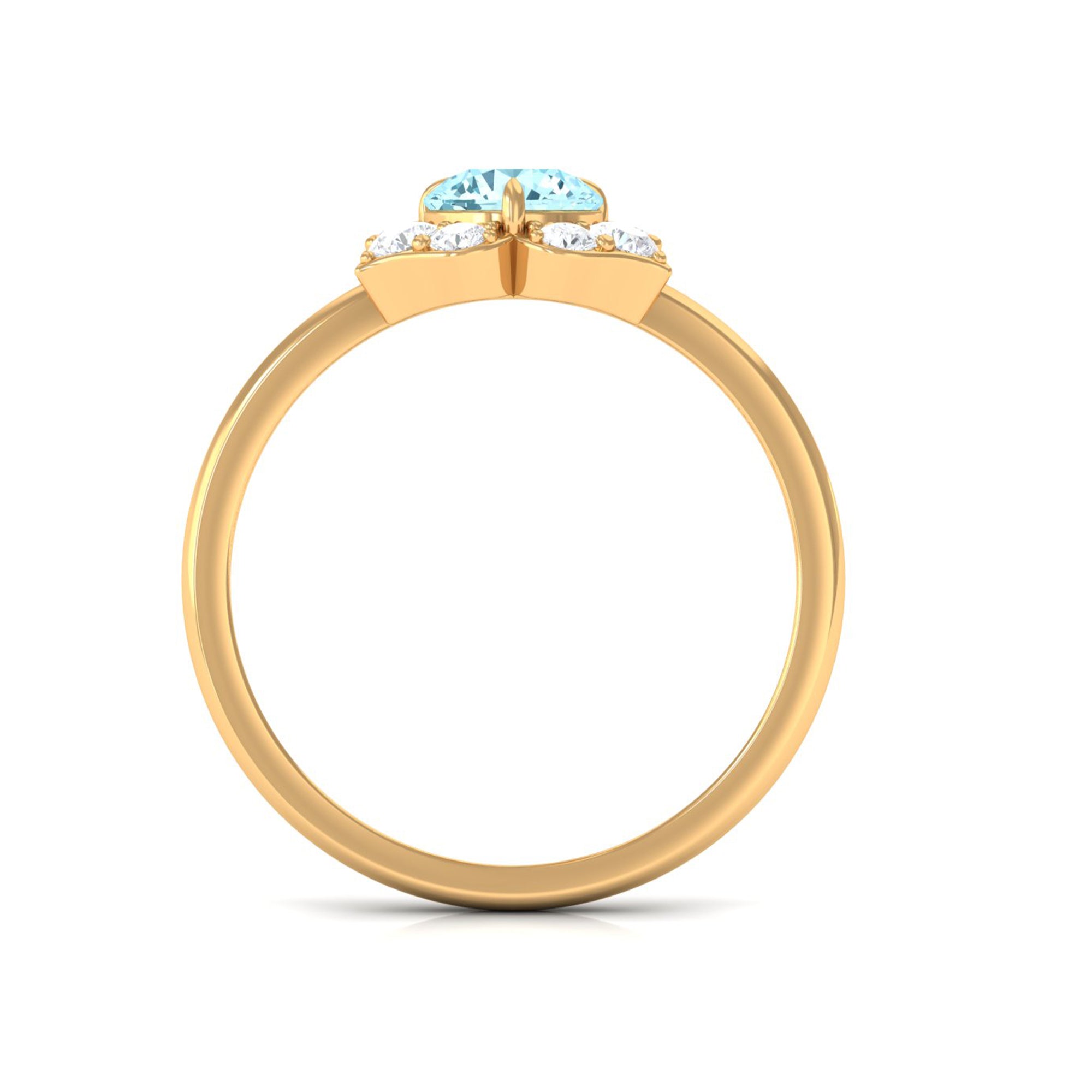 Real Round Aquamarine and Diamond Flower Engagement Ring with Certificate