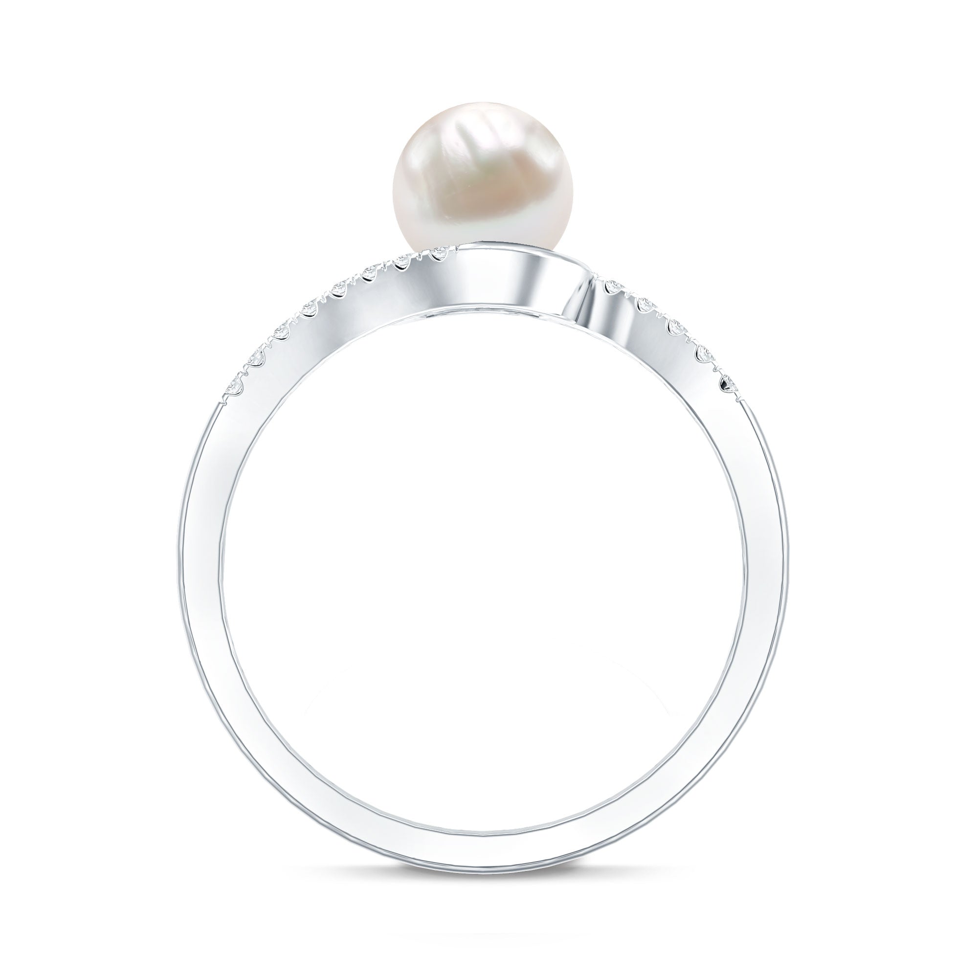 Freshwater Pearl Solitaire Bypass Engagement Ring with Diamond Accent