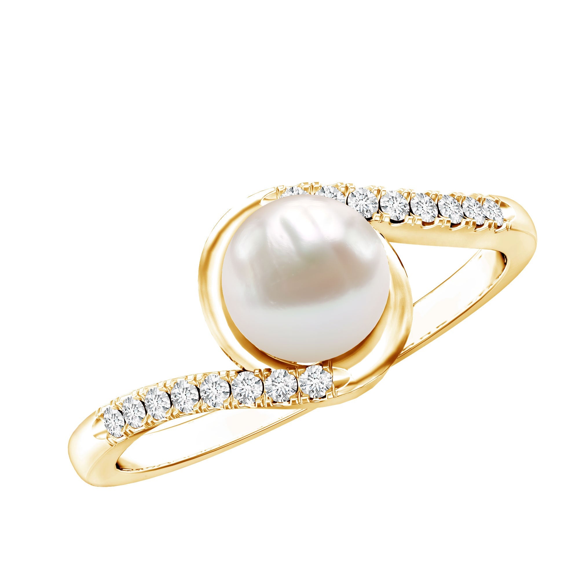 Freshwater Pearl Solitaire Bypass Engagement Ring with Diamond Accent | Rings | Wiccan Center